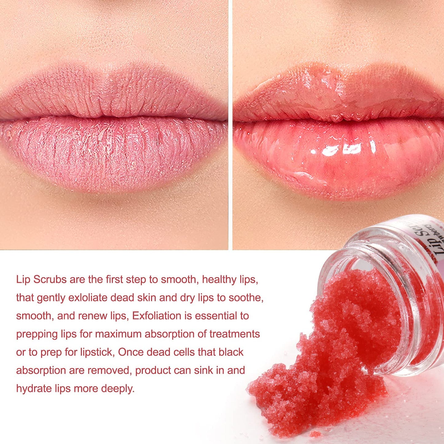 Strawberry Lip Scrub & Repair, Exfoliator & Moisturizer for Chapped, Dry and Flaky Lips