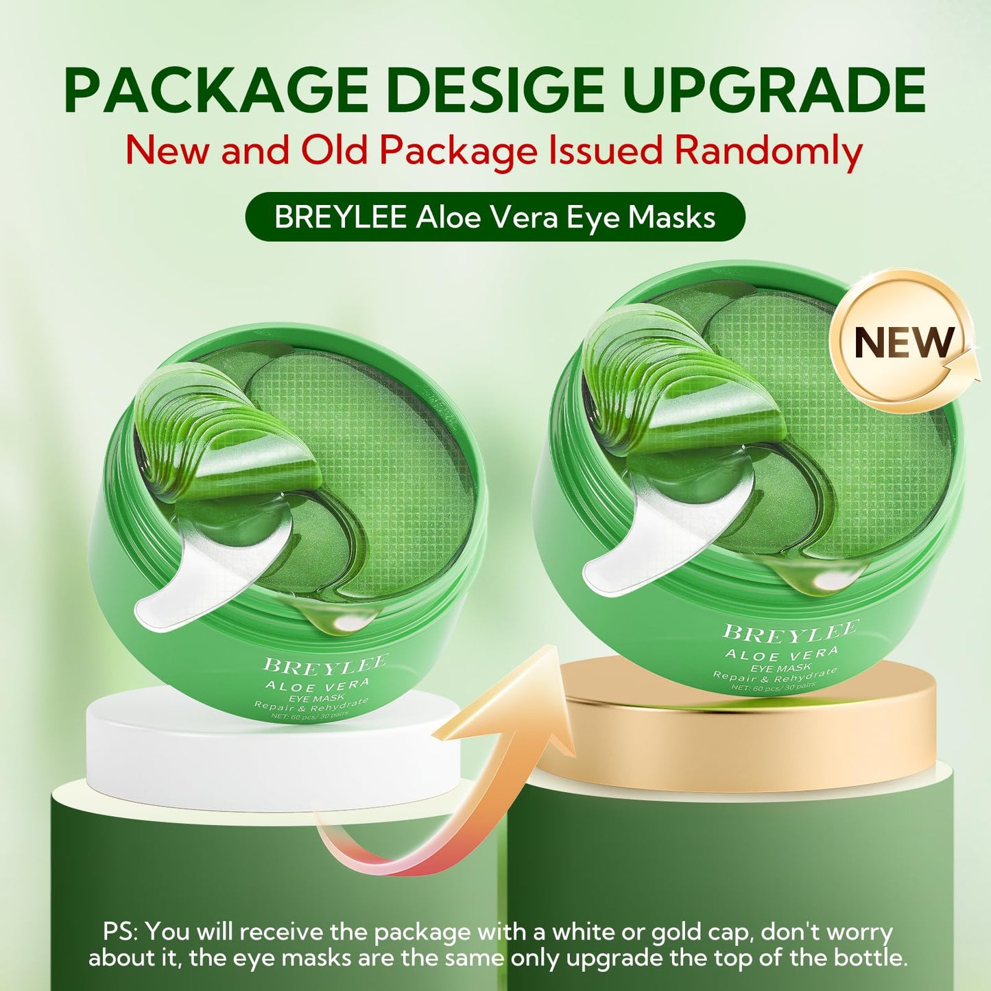 BREYLEE Aloe Vera Eye Masks 60 Pcs – Natural Under Eye Treatment for Dark Circles, Puffy Eyes, Fine Lines & Wrinkles, Firm & Hydrate Skin