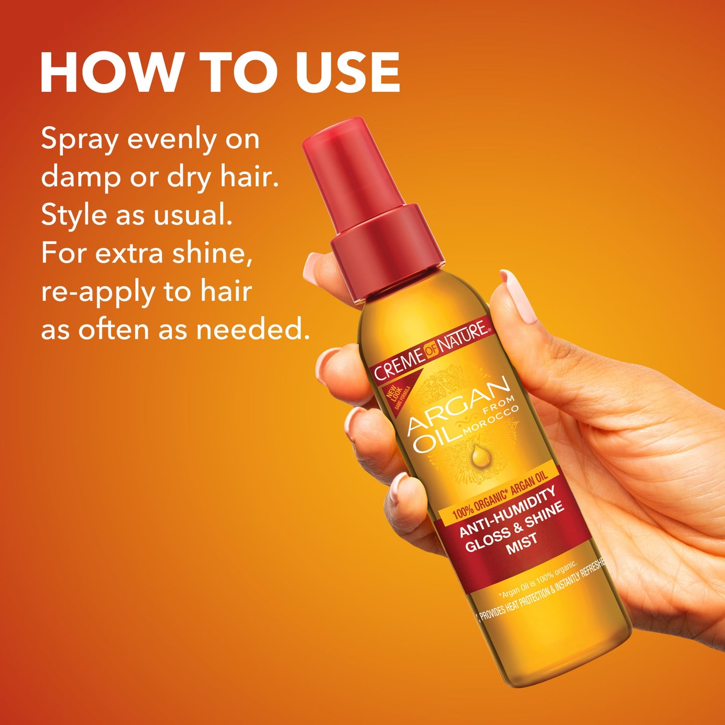 Creme Of Nature, Argan Oil Anti Humidity Gloss & Shine Mist, Argan Oil Of Morocco, Provides Heat Protection, 4 Fl Oz