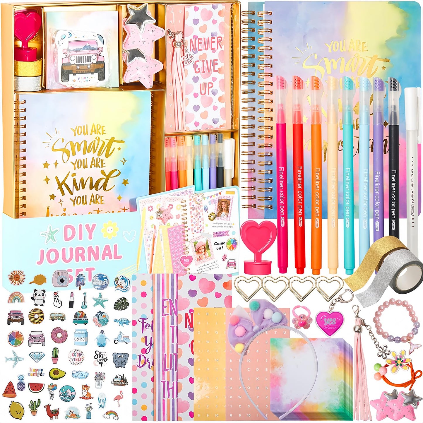 R RUCKERCO Girls DIY Diary 54-Piece Set – Stickers & Stationery for Ages 6-13, Fun DIY Journal & Daily Supplies, Gift Idea for Teens
