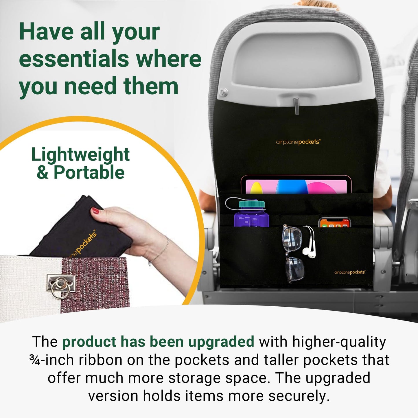 Airplane Pockets - Airplane Accessories - Plane Travel Essentials - Travel Organizer - Seat Storage Organizer - Air Travel Essentials - Seat Back Organizer - International Travel Must Haves