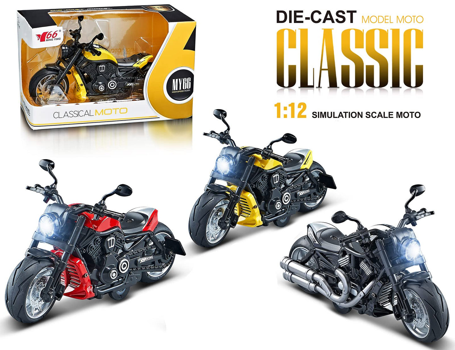 Gilumza Pull Back Motorcycles Toy, Moto Gift with Music Lighting, Wolverine Motorcycle Toys for Boys Kids Age 3-12 Year Old (Red)