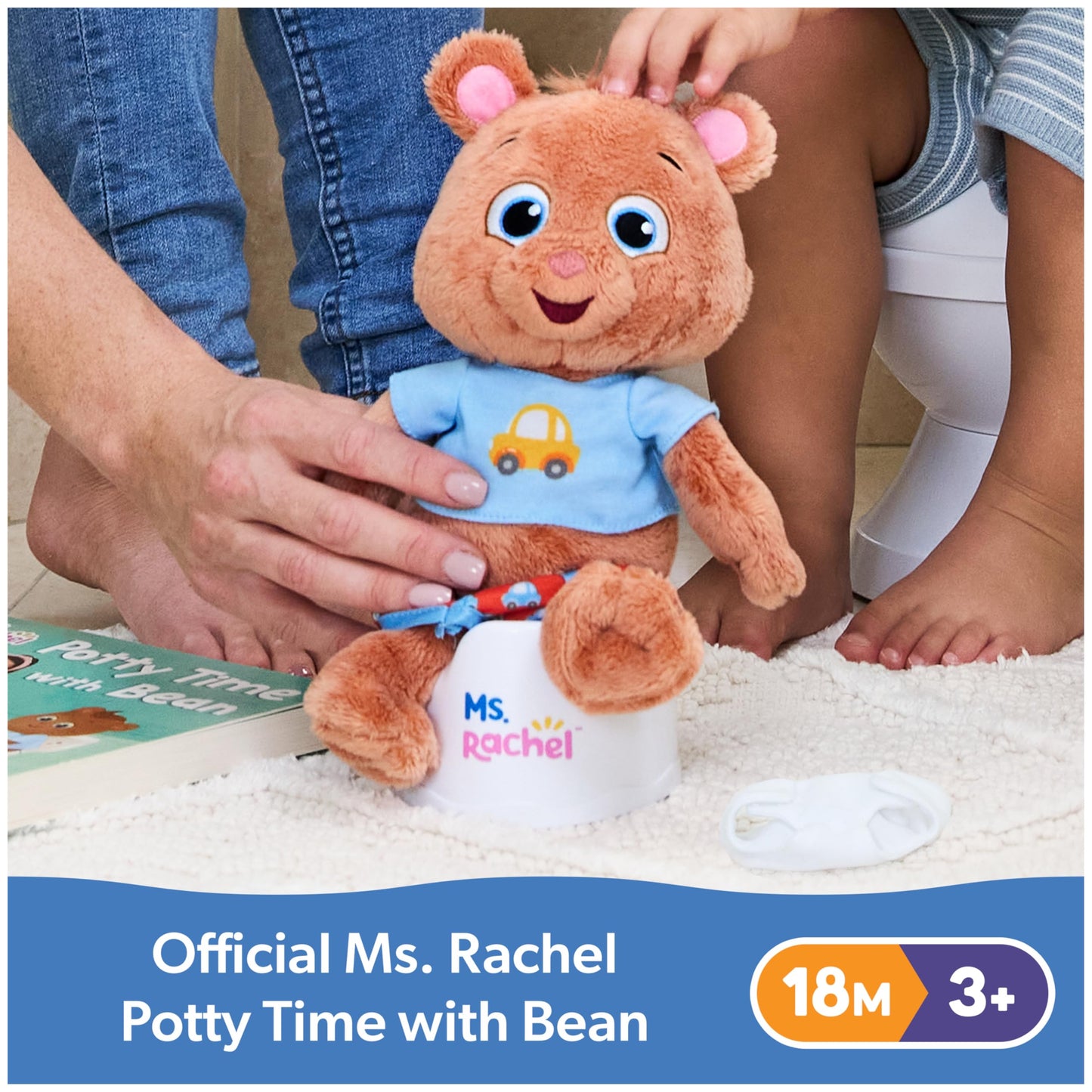 Ms. Rachel Potty Time with Bean, 11” Plush Teddy Bear with Play Toilet & Accessories, Toddler Toys for Girls & Boys for Ages 18 Months to 3+