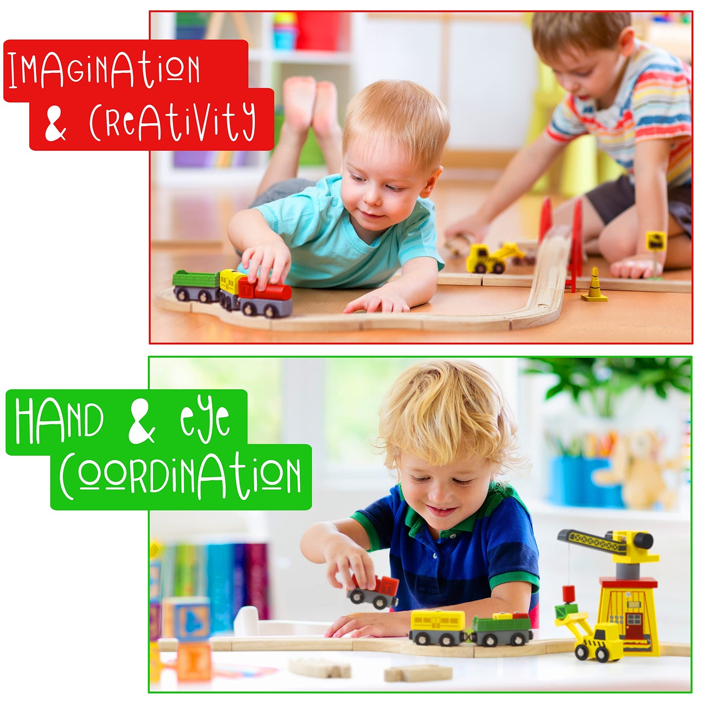 KipiPol 38-Piece Wooden Train Set for Toddlers 2-7 with Crane, Bridge & Tracks – Compatible with Thomas, Brio, IKEA, Melissa & Doug Toys