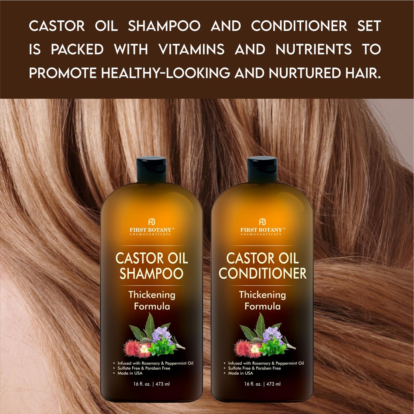 Castor Oil Shampoo & Conditioner Set – Anti Hair Loss & Thinning, Thickening Formula for Hair Regrowth, Sulfate Free, Anti Dandruff, 16 oz