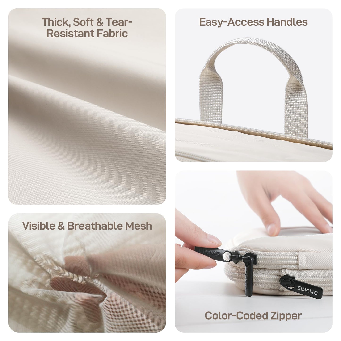 EPICKA TripCozy Compression Packing Cubes – 4 Set Expandable Travel Organizer Bags with Mesh Top for Suitcase, Carry-On & Backpack (Beige)