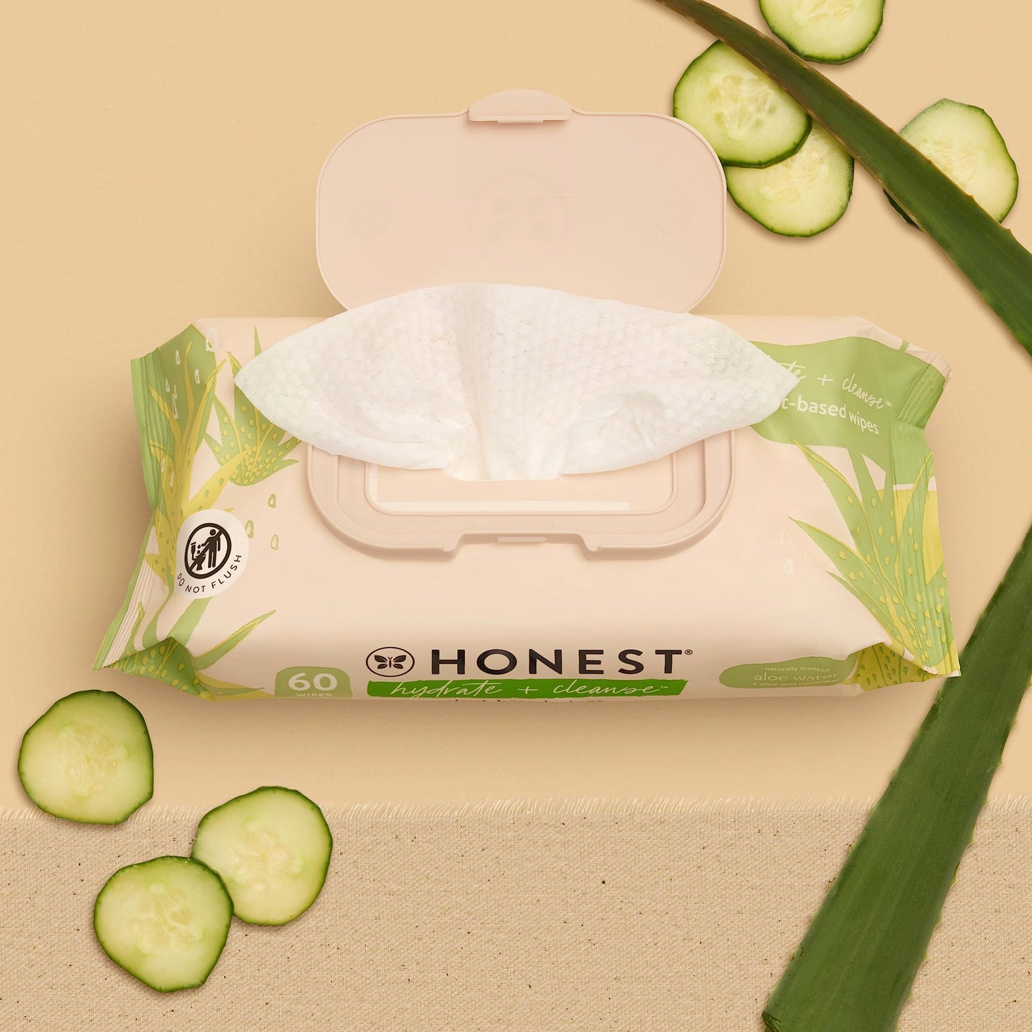 The Honest Company Hydrate & Cleanse Wipes – 60 Count, 99% Water, Plant-Based, Hypoallergenic with Aloe & Cucumber, Multi-Tasking Care
