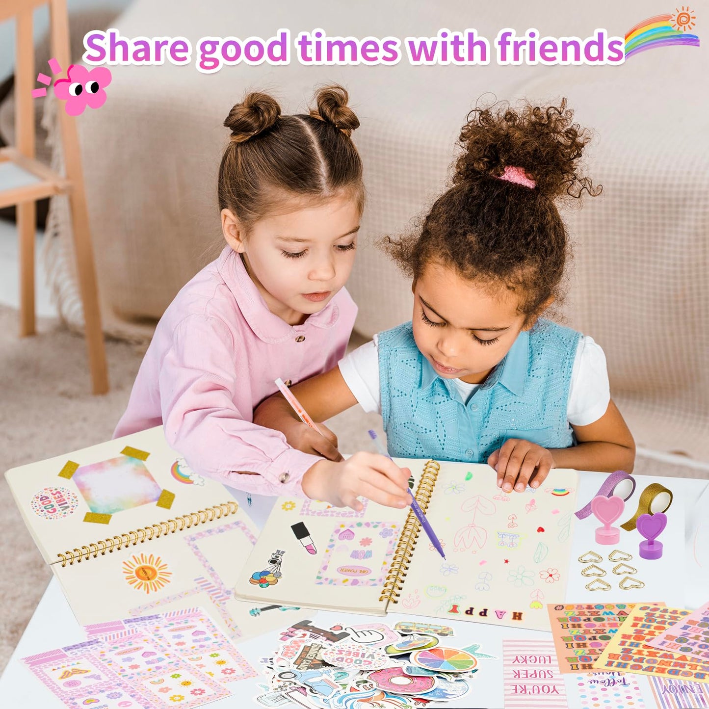 OIHEW 2-PC DIY Journal & Scrapbook Kit for Girls 8-14, Includes Stickers, Stationery, Crafts, Birthday & Christmas Gift Set