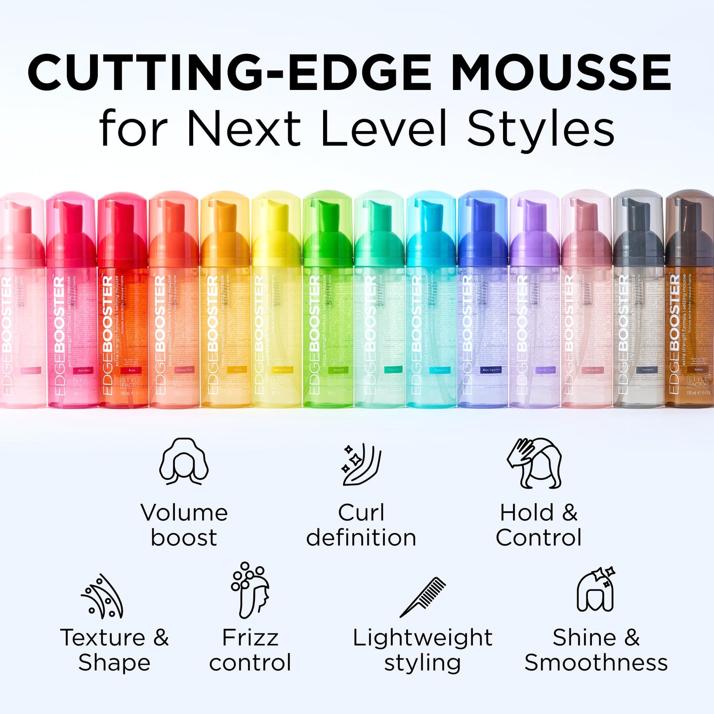 Style Factor EDGE BOOSTER Extra Strength Setting Mousse Travel Size โ Frizz Control, Extra Volume, and Conditioning โ 2.5oz Morganite Mousse for Curly Hair