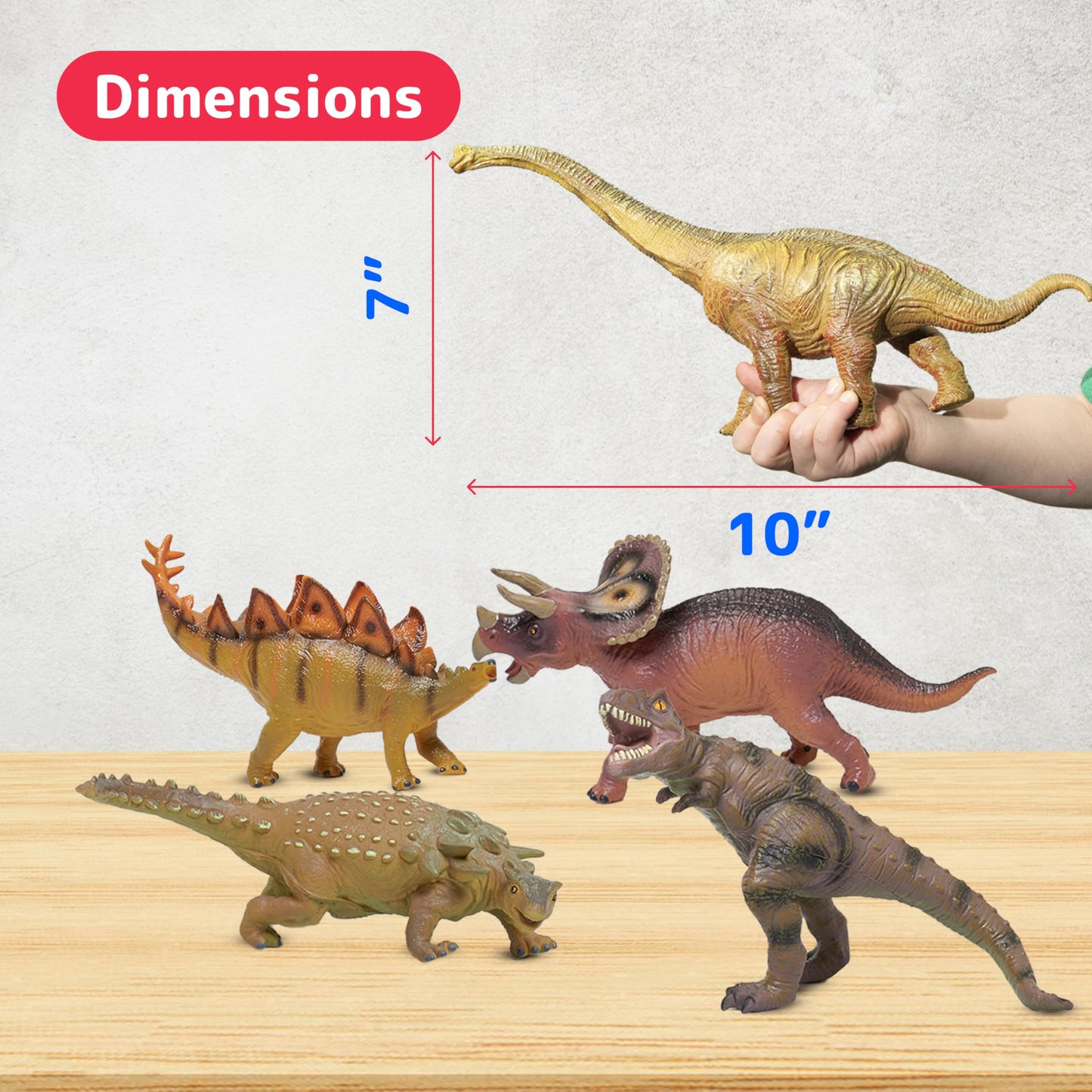 PREXTEX Jumbo Dinosaur Toy Set – 5 Large Realistic Hand-Painted Dino Figures for Kids, Play & Learning, Giant Dinosaur Toys