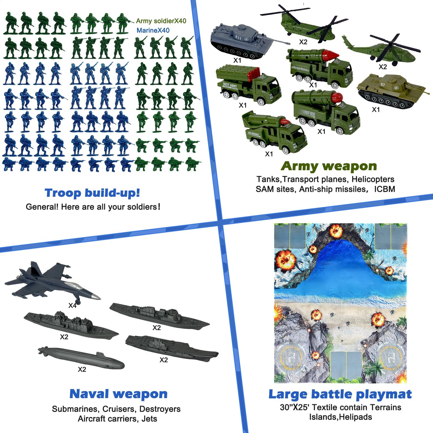 TALGIC Army Men Playset - Large Military Toy Set with Action Figures, Battle Mat, Weapons & Gear Accessories for Boys 4-12
