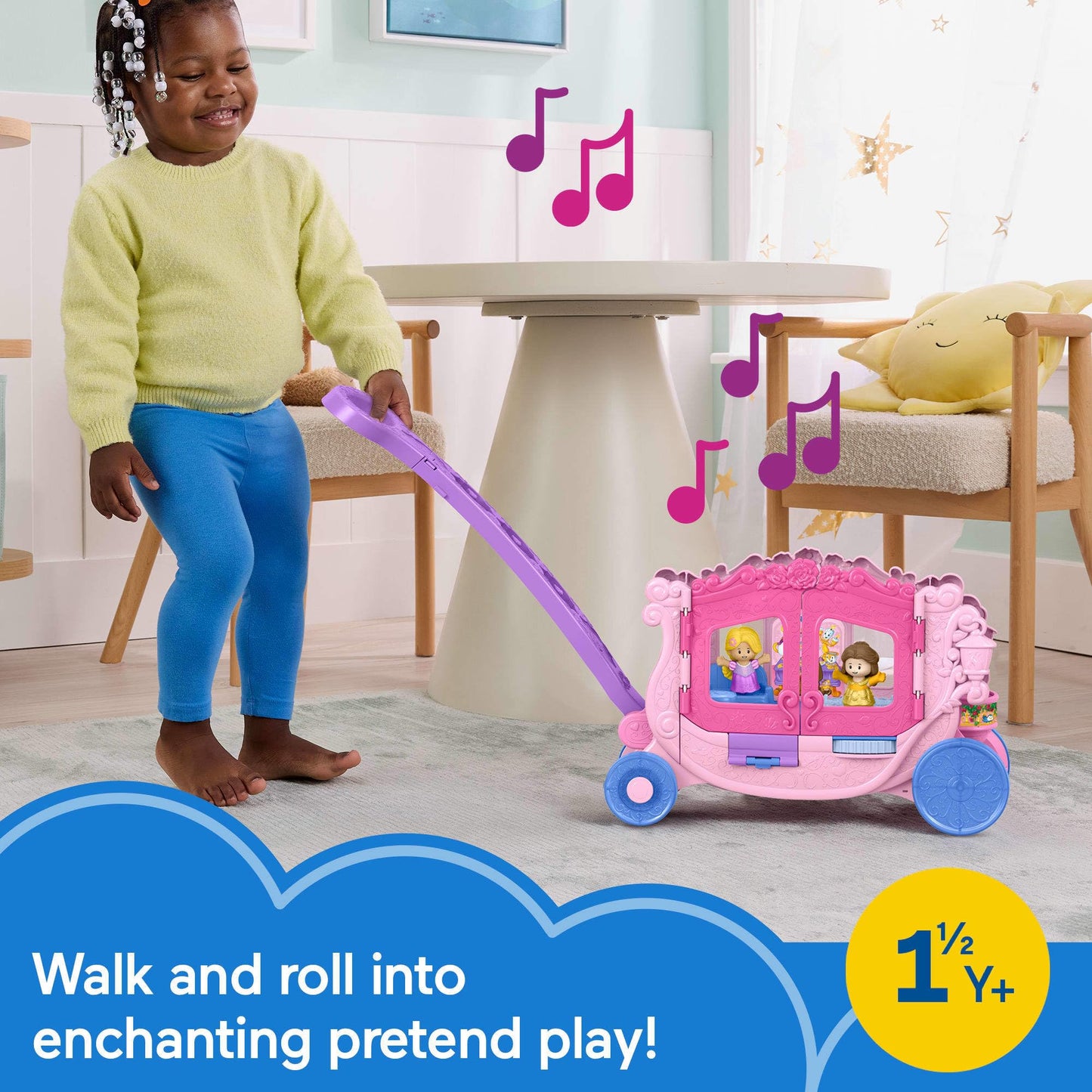 Fisher-Price Little People Toddler Toy Disney Princess Pull-Along Musical Carriage Playset with Figures for Pretend Play Kids Ages 18+ Months