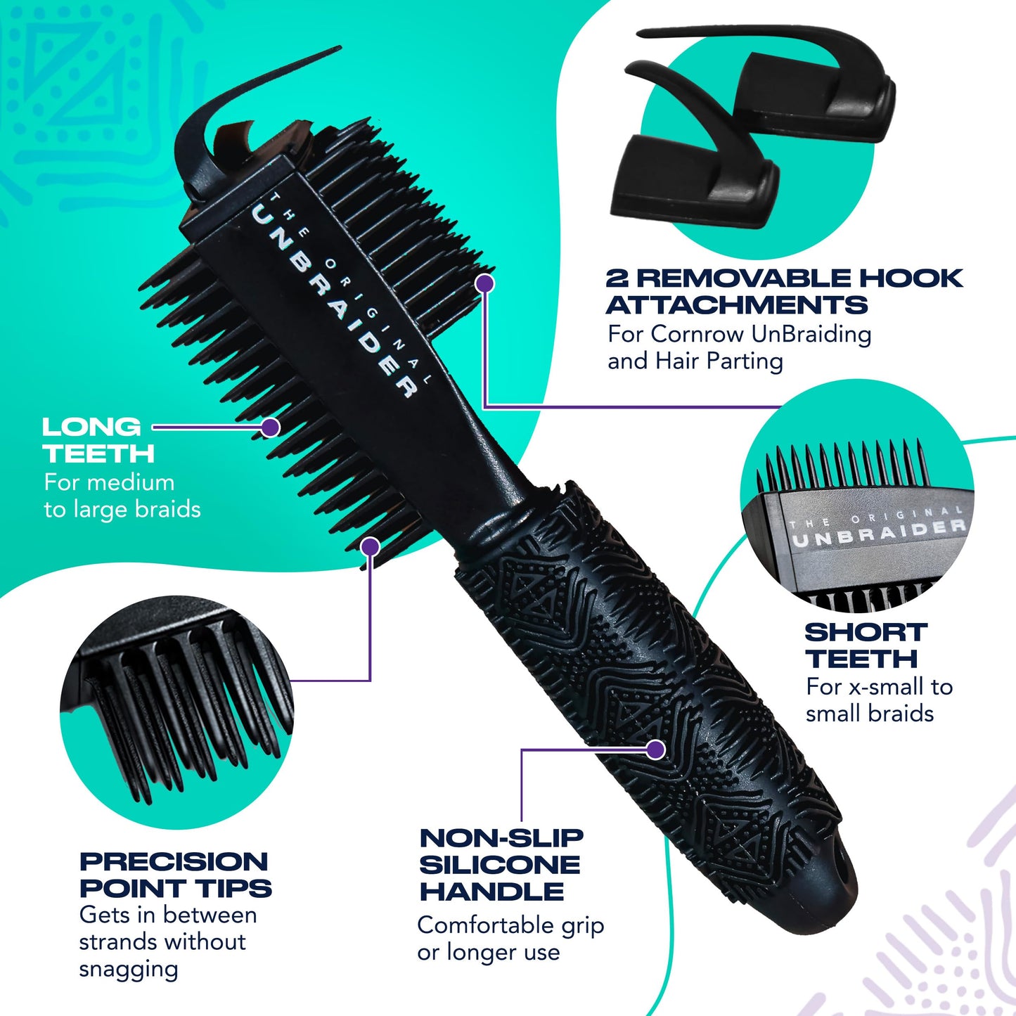 The UnBraider Detangler Brush for Braids – Easy Unbraiding Tool for Women, Prevents Tugging & Breakage, Works on All Hair Types, Black Onyx, 1 Ct