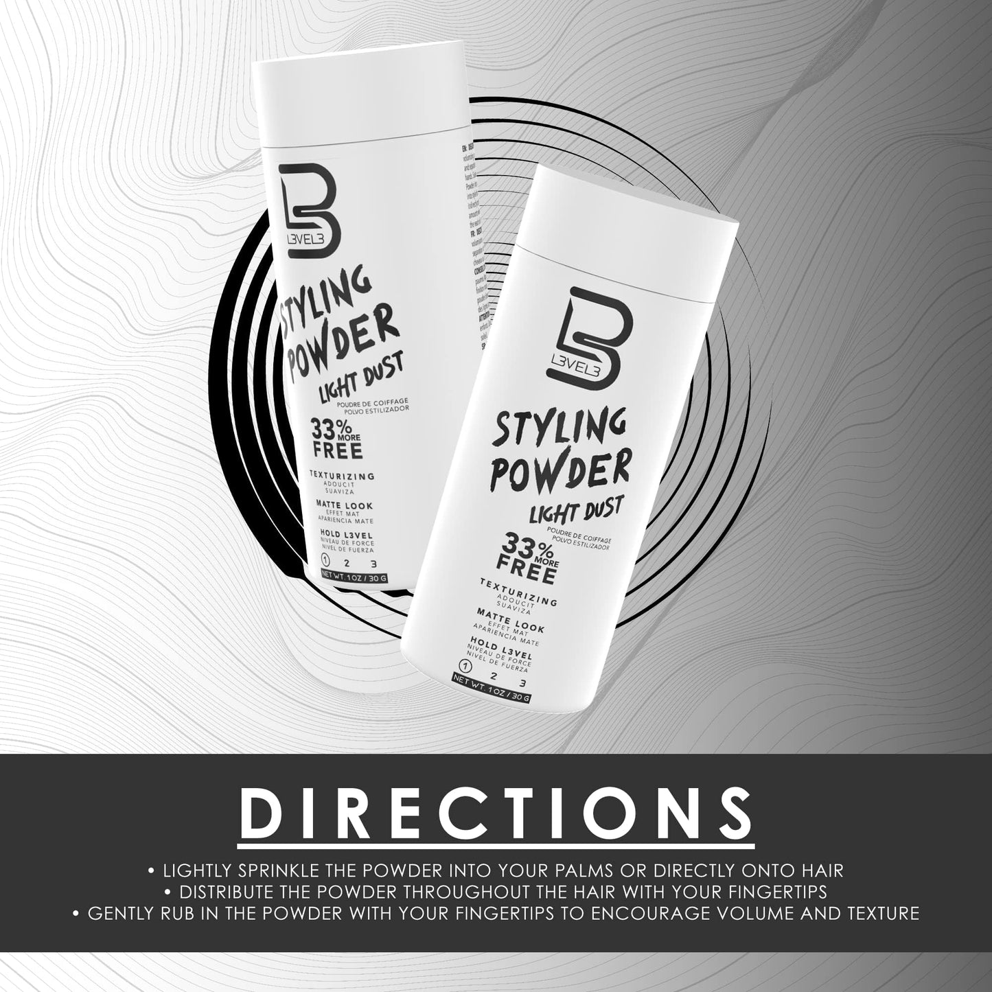 L3 Level 3 Light Hold Styling Powder - Natural Matte Hairstyle - Texturizing and Volumizing (30 Grams)