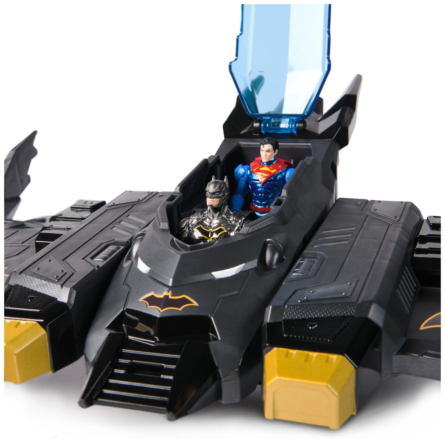 DC Comics Metal Force Batwing 2-in-1 Transforming Playset with Batman & Superman Figures, Projectiles & Character Cards for Kids 4+