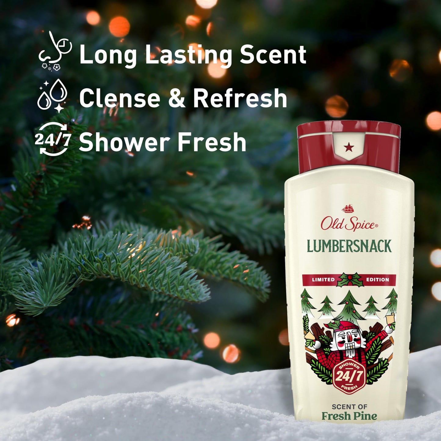 Old Spice Holidudes Body Wash for Men, 16oz – Lumbersnack Pine Scent, Rich Lather, Long-Lasting Holiday Freshness, Stocking Stuffer