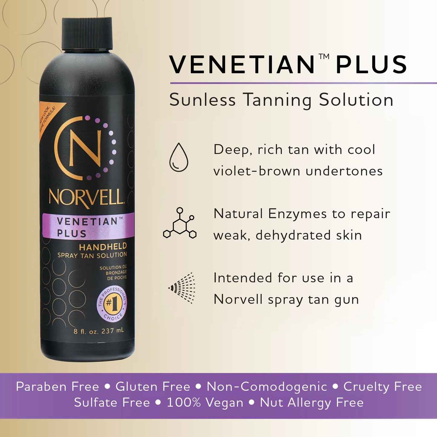 Norvell Venetian Plus Spray Tan Solution 8 fl oz – Professional Sunless Tanning, Deep Natural Bronze, Streak-Free, Fast-Drying, Long-Lasting