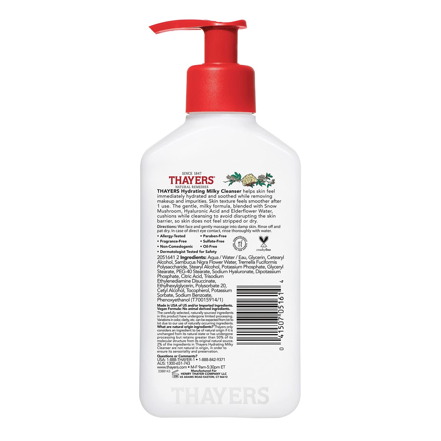 Thayers Milky Hydrating Face Cleanser with Snow Mushroom & Hyaluronic Acid – Gentle, Paraben-Free Facial Wash for Dry, Sensitive Skin, 8 fl oz