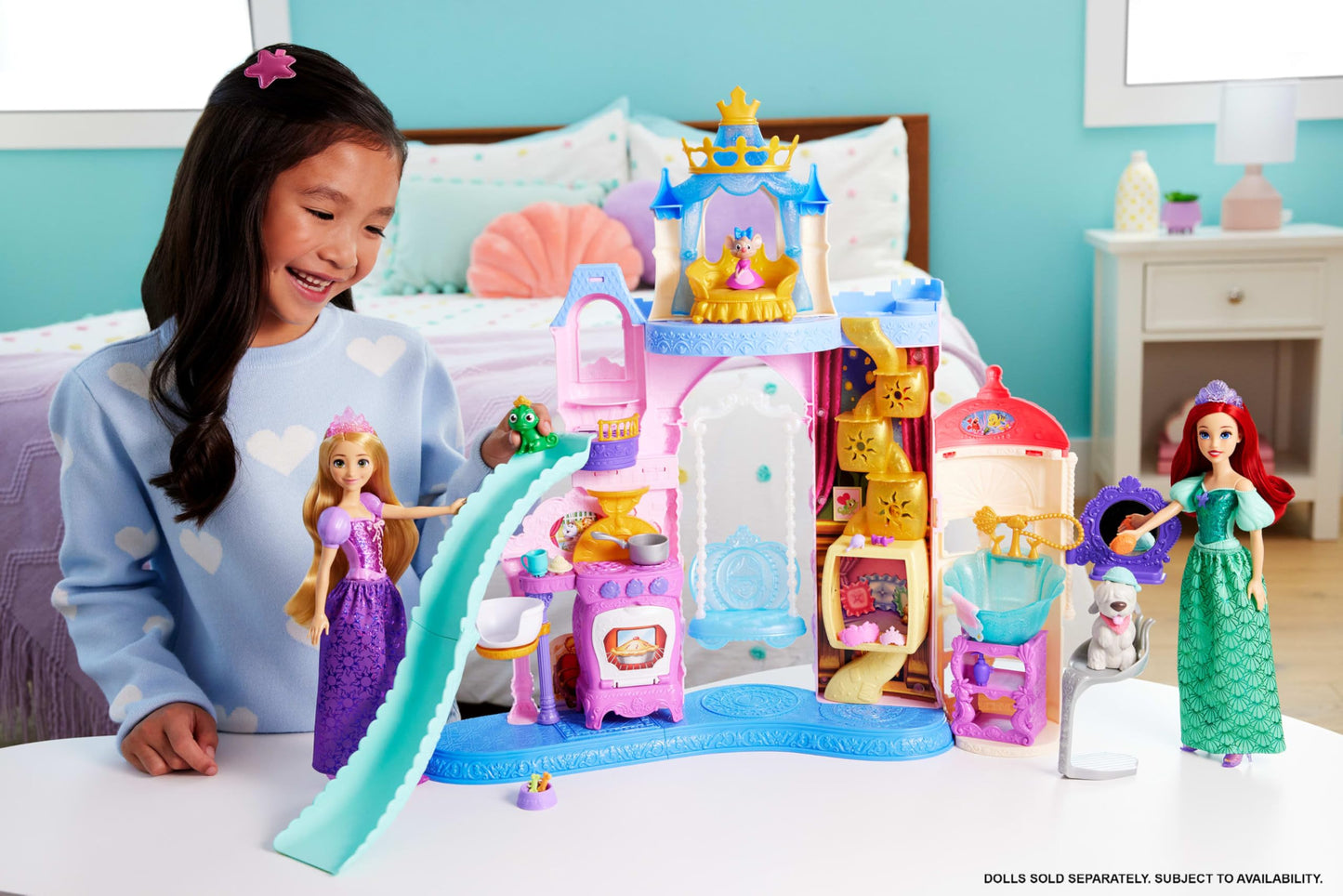 Mattel Disney Princess Pet Castle Playset with 7 Play Areas, 3 Animal Friends, Furniture & 17 Accessories, 2+ ft Tall Pet Palace, Inspired by Movies