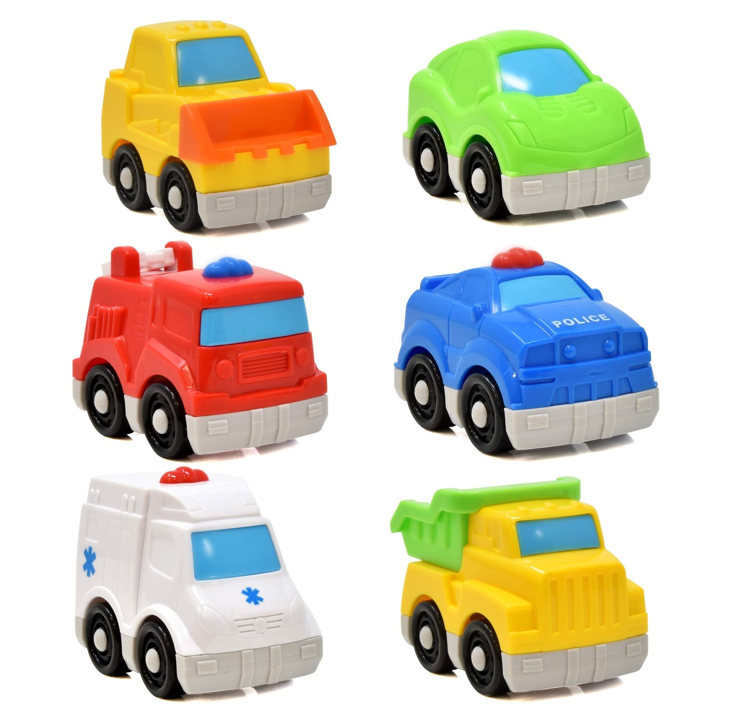 Number 1 in Gadgets Mini Toy Vehicles for Toddlers, 6 Pack Dump Truck Car Fire Truck Construction Police Ambulance Plastic Cars Play Kit Set