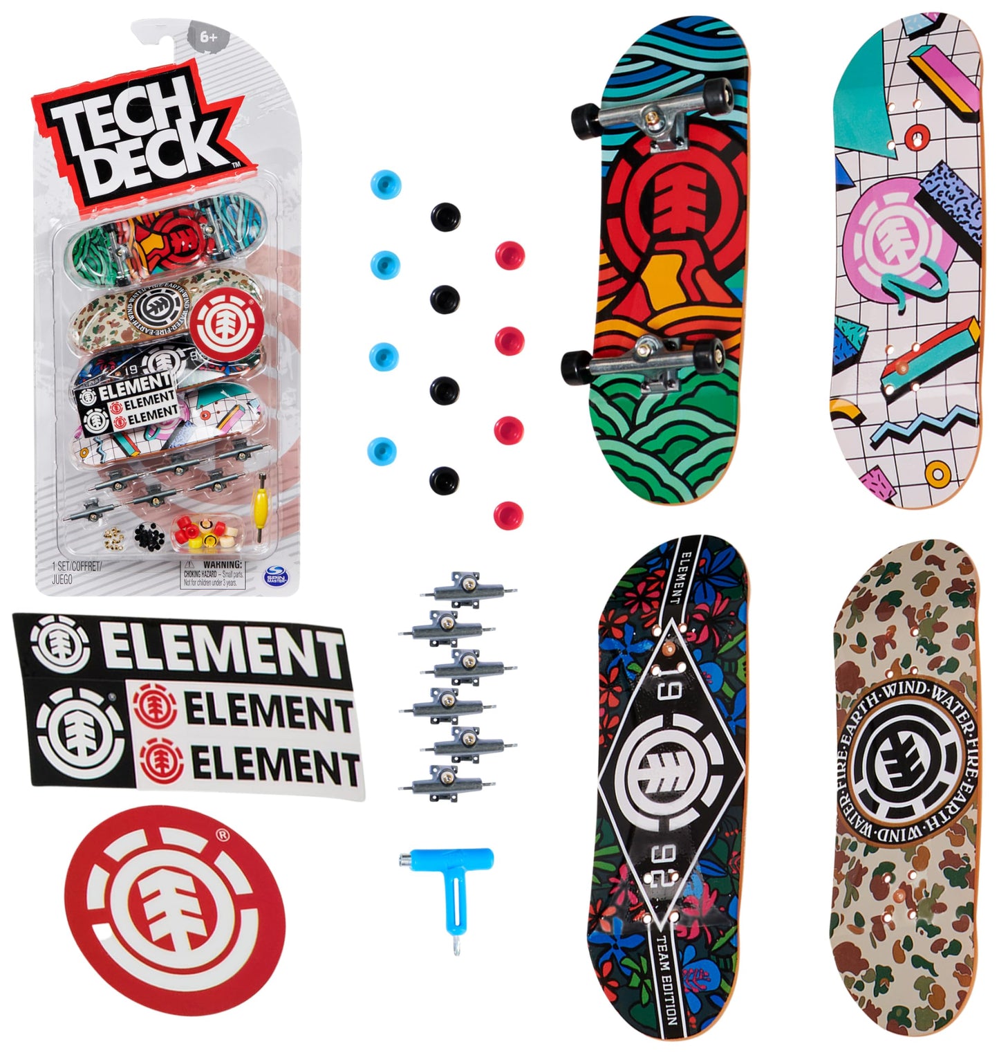 TECH DECK, Ultra DLX Fingerboard 4-Pack, Element Skateboards, Collectible and Customizable Mini Skateboards, Kids Toy for Ages 6 and up