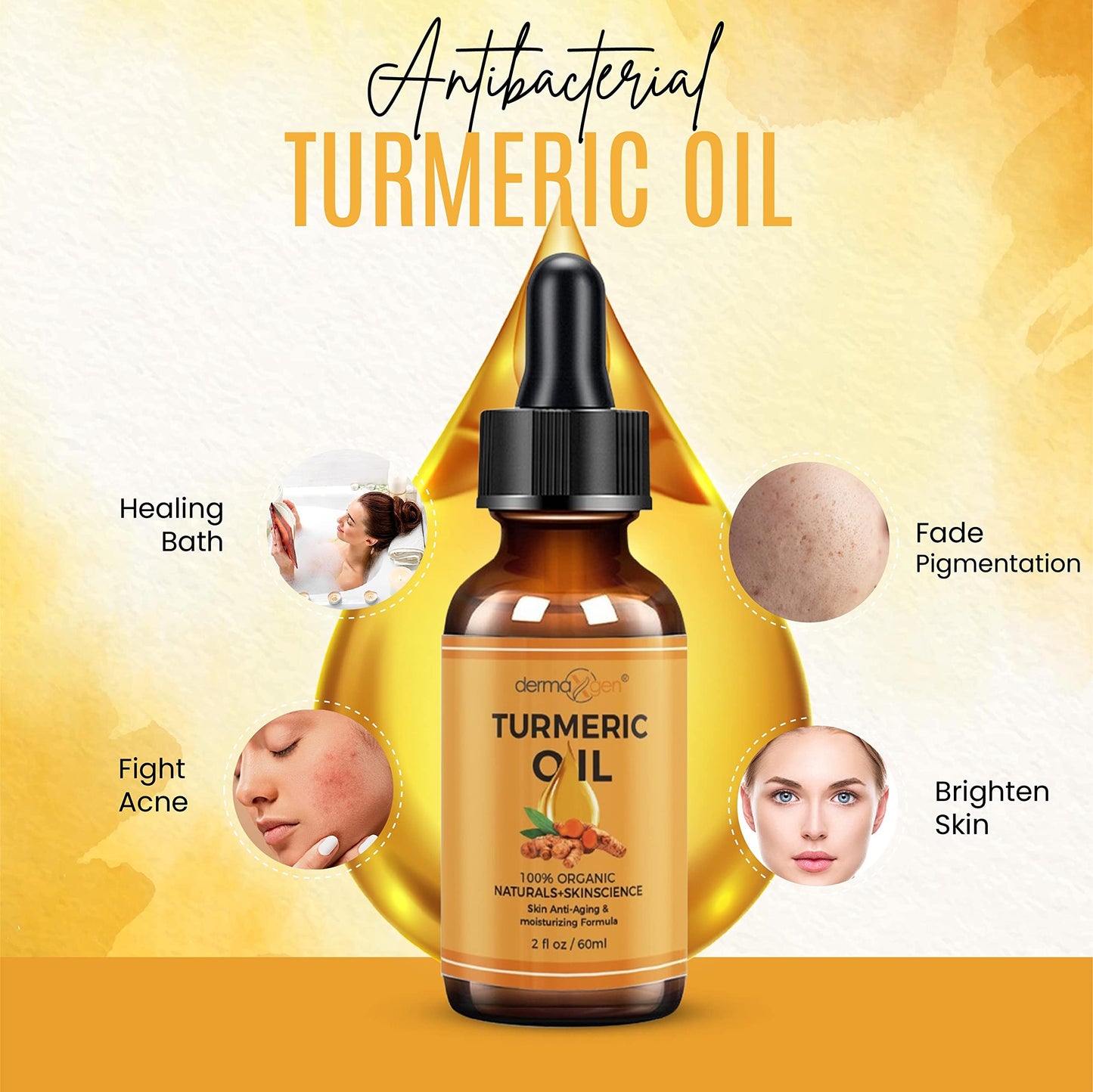 DERMAXGEN Organic Turmeric Face Oil – Brightening, Anti-Aging, Hydrating for Dark Spots, Dry Skin, Face, Neck & Eyes, 2 fl. oz