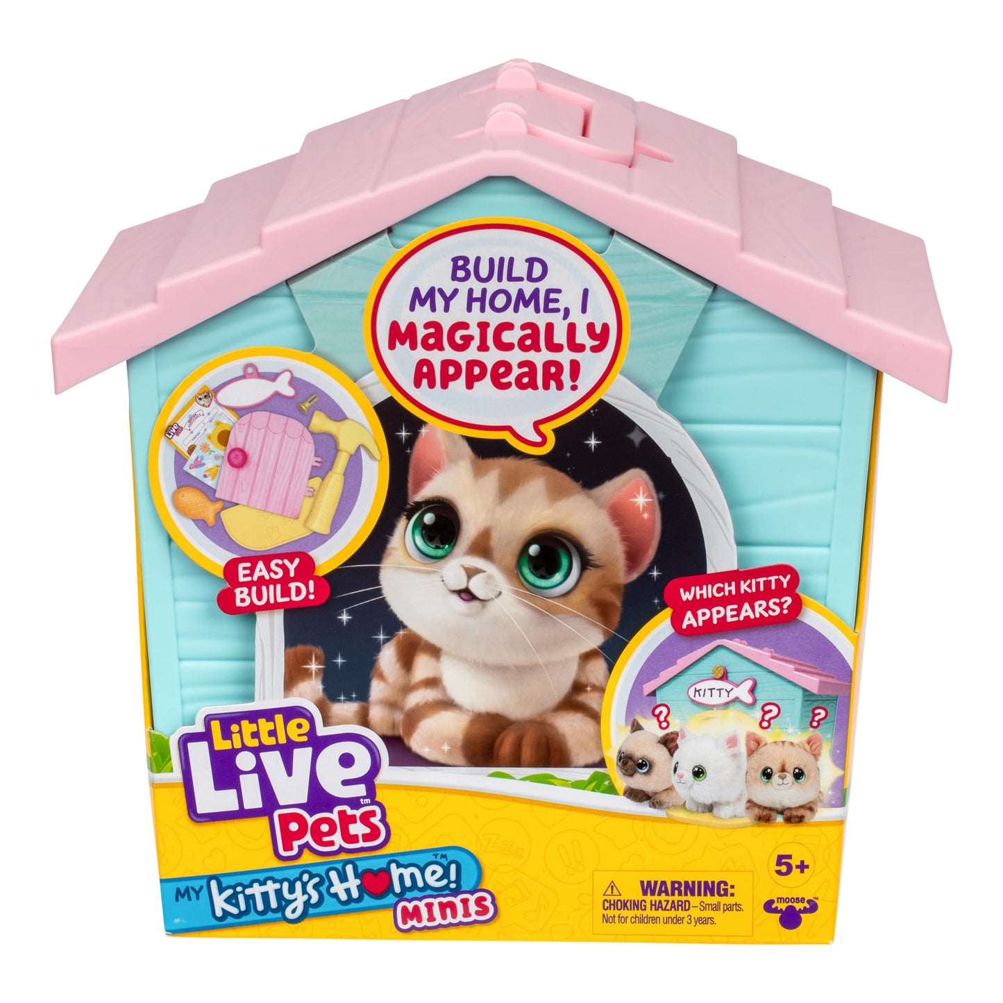 Little Live Pets My Kitty's Home Playset – Mystery Kitty Plush Reveal, Build & Decorate Pet Carrier, Cat House Toys for Kids 5+