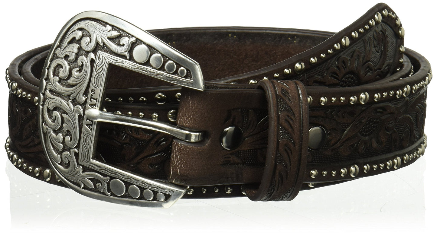 ARIAT Women's Floral Nailhead Edged Belt, Brown, Small