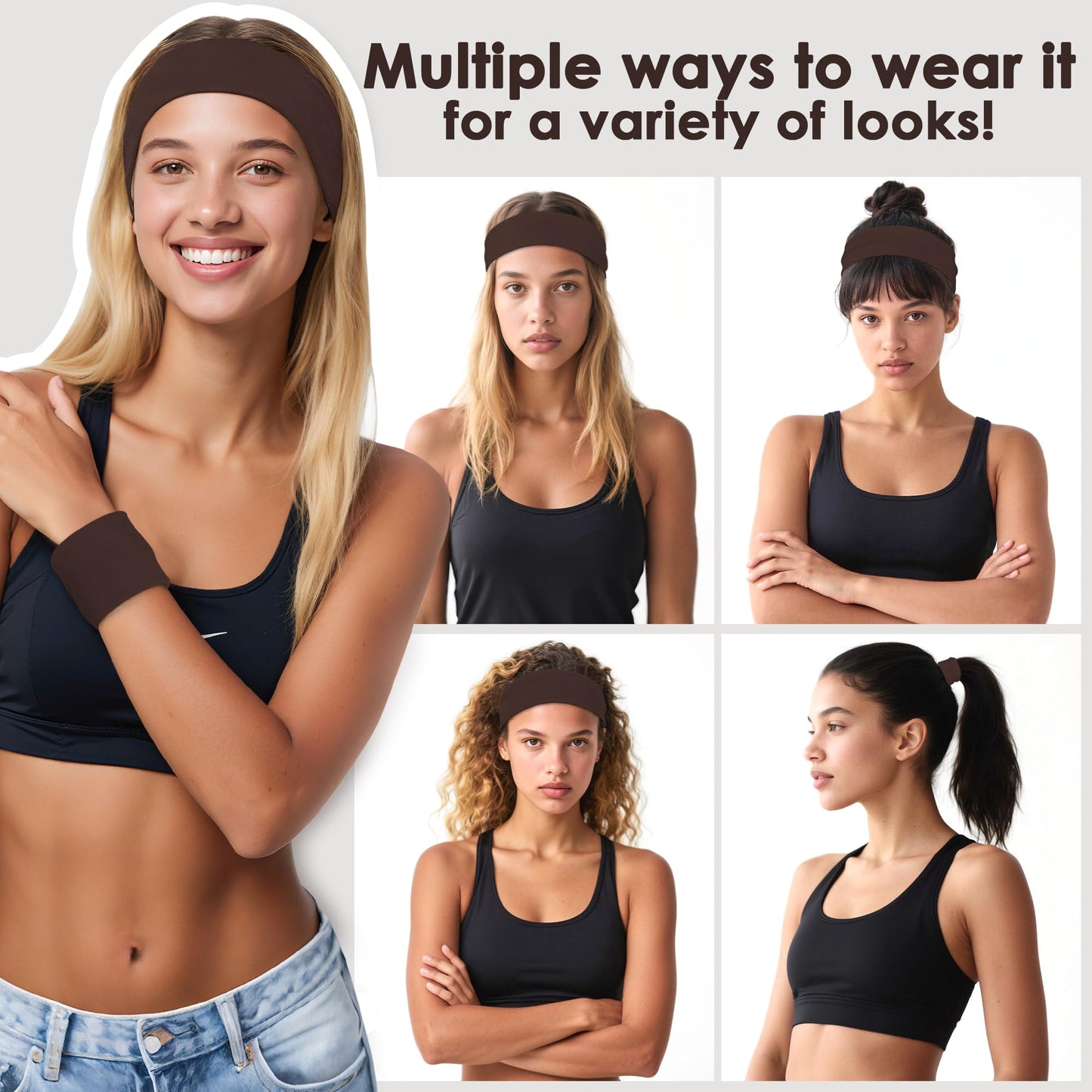 Ztomine 8pcs Women’s Headbands – Soft Stretchy Non-Slip Cotton Hair Bands for Yoga, Running, Workout & Sports