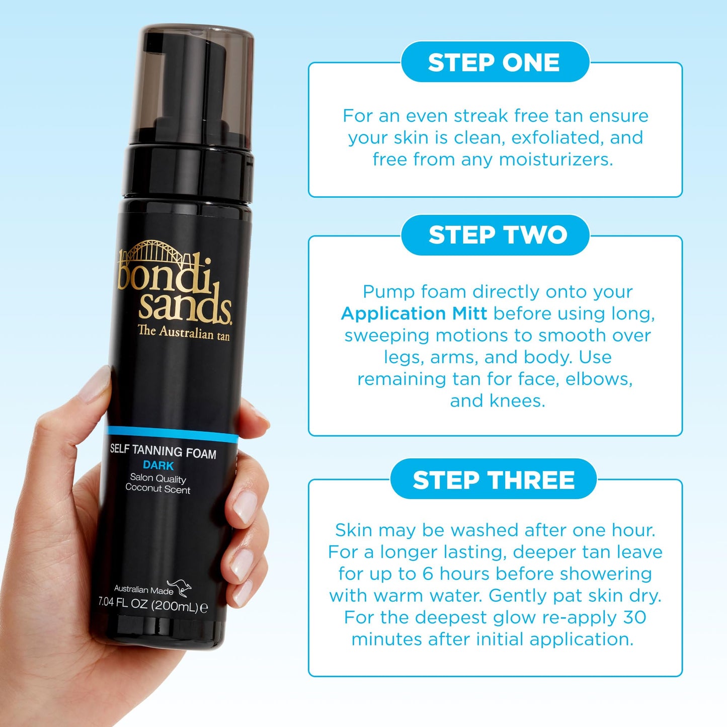 Bondi Sands Dark Self Tanning Foam – Lightweight, Aloe & Coconut Enriched, Streak-Free Tan, 6.76 oz / 200 mL