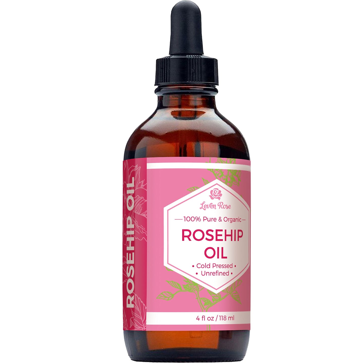 Leven Rose Rosehip Seed Oil 4oz – Pure, Unrefined, Cold-Pressed Face & Body Oil for Skin, Hair & Nails, Nighttime Moisturizer