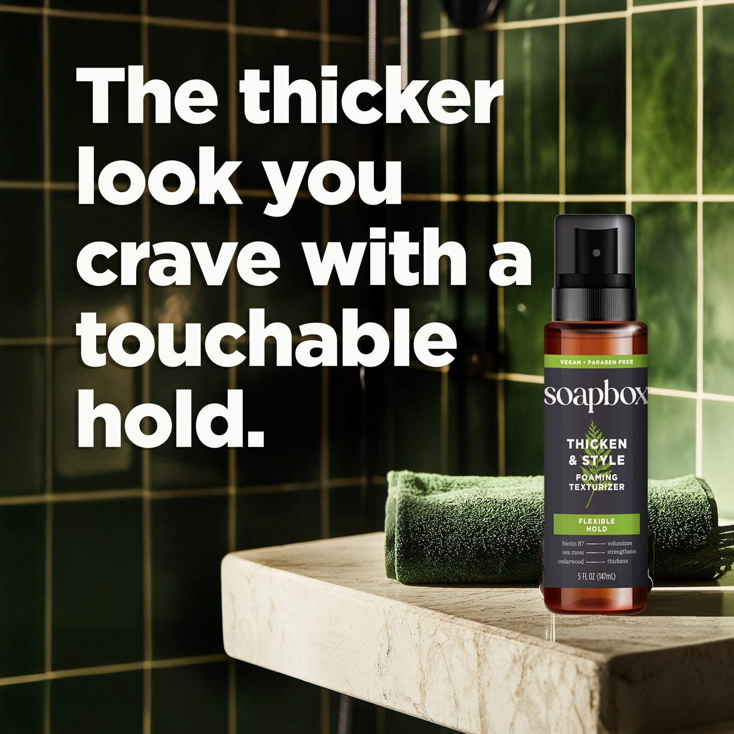 Soapbox Men's Thicken & Style Foaming Texturizer, Men's Hair Styling Foam, Hair Care for Men, 5oz