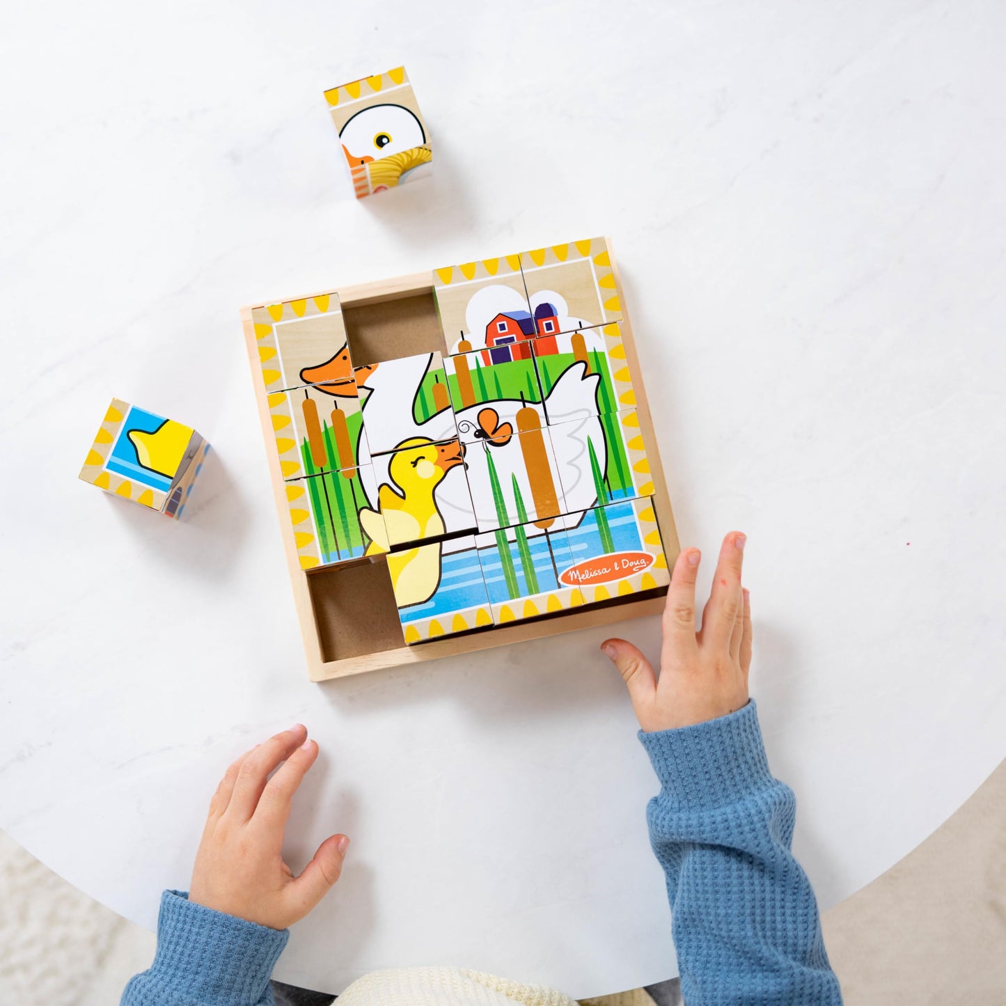 Melissa & Doug Farm Wooden Cube Puzzle with Storage Tray – 6-in-1 Animal Puzzle for Toddlers and Preschoolers – 16 Wooden Cubes – Farm Toy for Kids Ages 3+ - FSC Certified