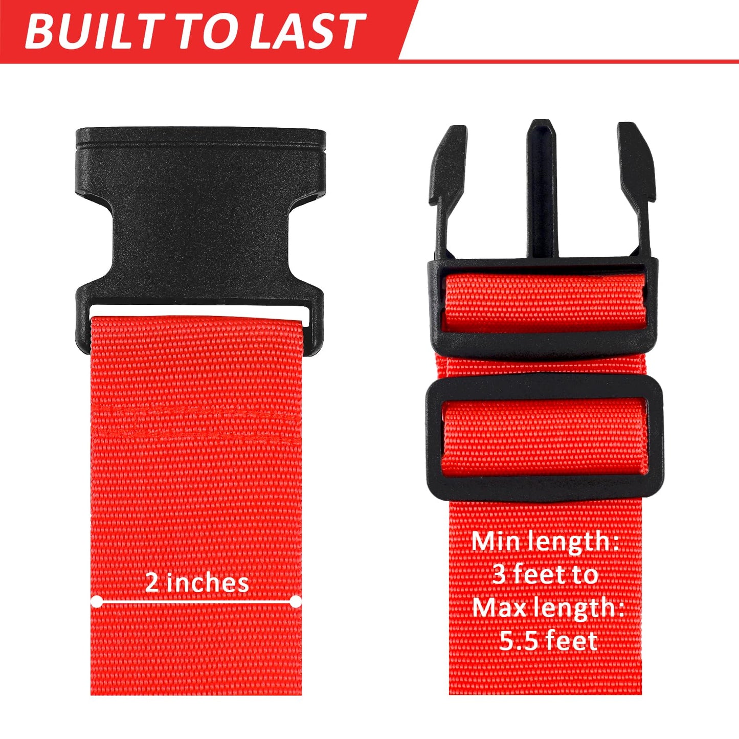 vivinin 4 Pack Luggage Straps – Adjustable Travel Luggage Belts with Buckle Closure for Suitcase Security and Bag Closure (Red)