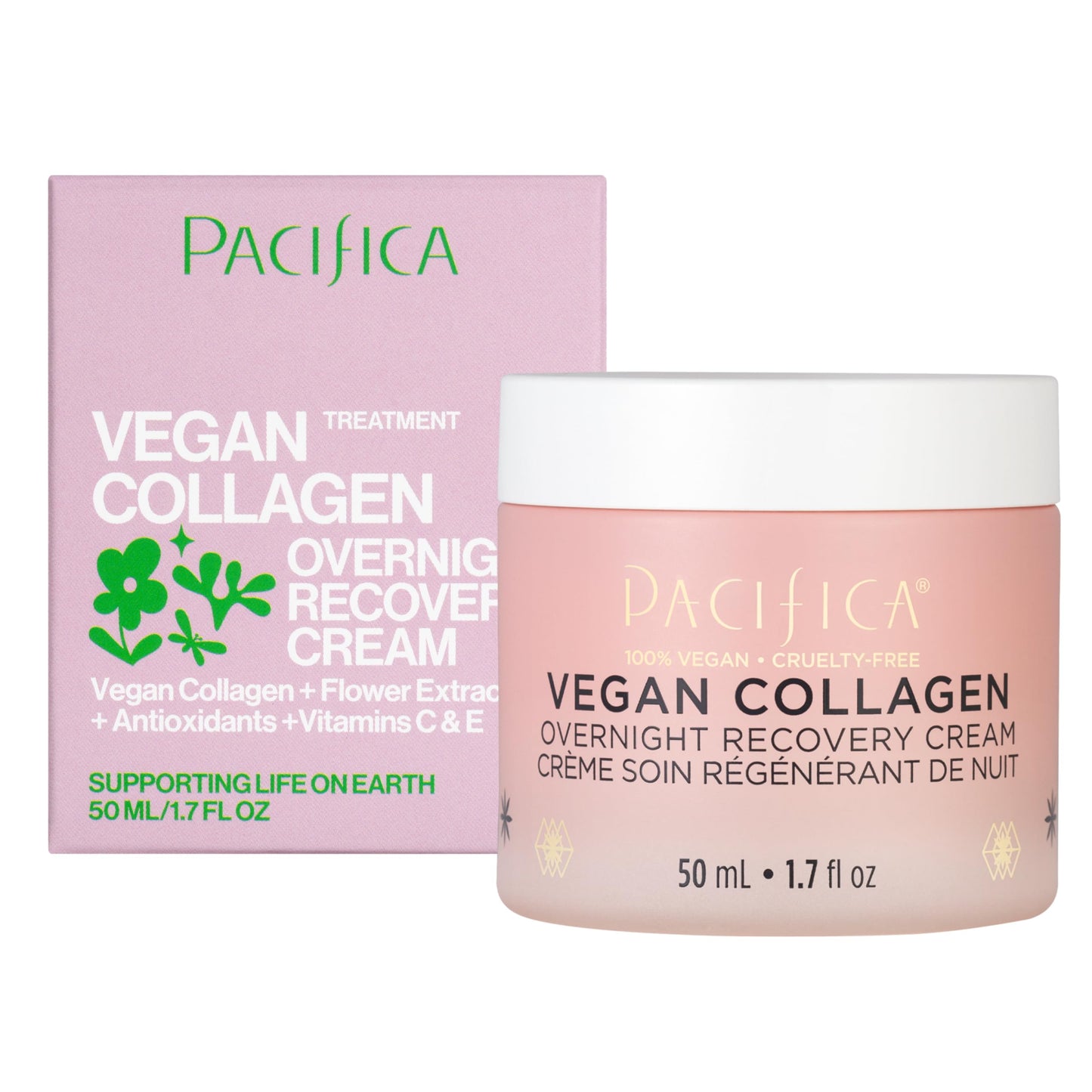 Pacifica Night Face Cream – Vegan Collagen Overnight Recovery for Anti-Aging, Wrinkles, Dry Skin & Redness, Clean Beauty, Dermatologist Tested