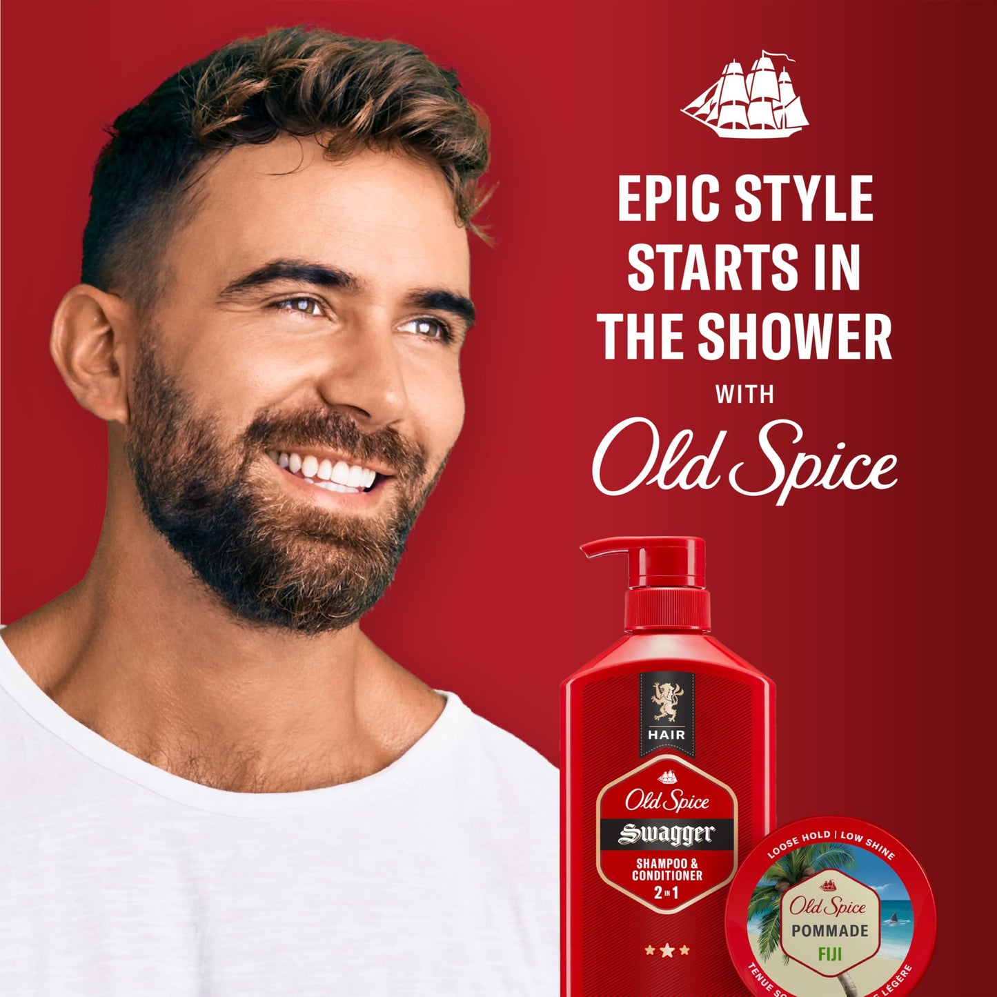 Old Spice Fiji Pomade for Men, Loose Hold, Low Shine, Men's Hair Styling, 2.22 Oz