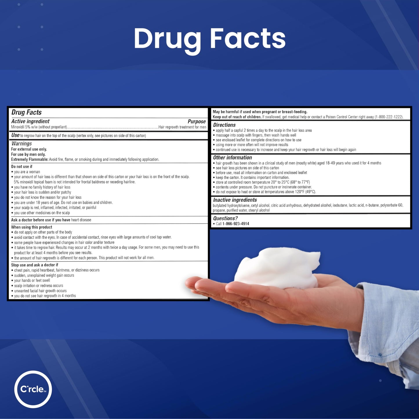 Minoxidil 5% Foam for Men – Unscented, Extra Strength Hair Regrowth Treatment – 3 Month Supply for Thinning & Vertex Hair Loss