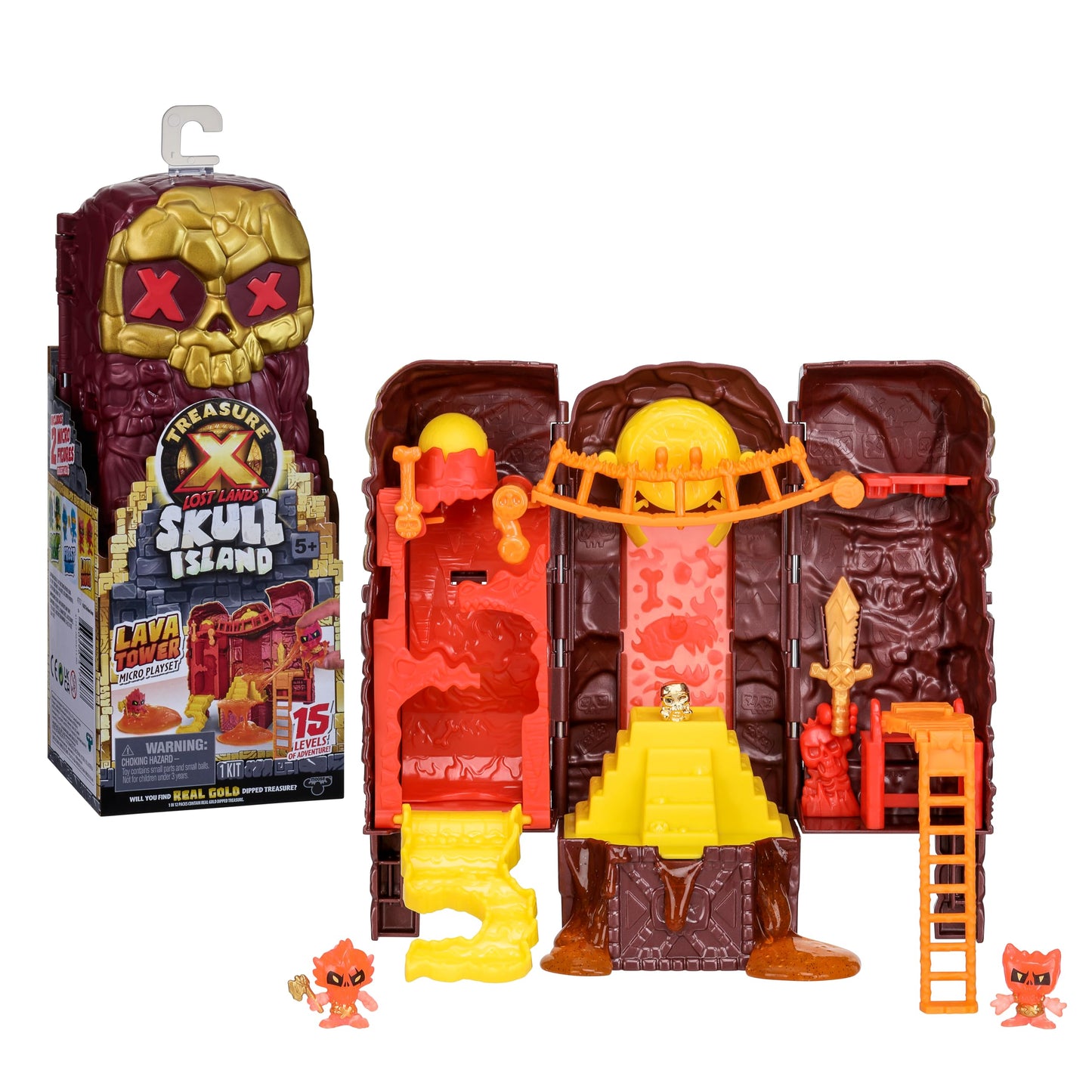 Treasure X Lost Lands Skull Island Lava Tower Micro Playset – 15 Levels, Traps, 2 Micro Figures & Real Gold-Dipped Treasure