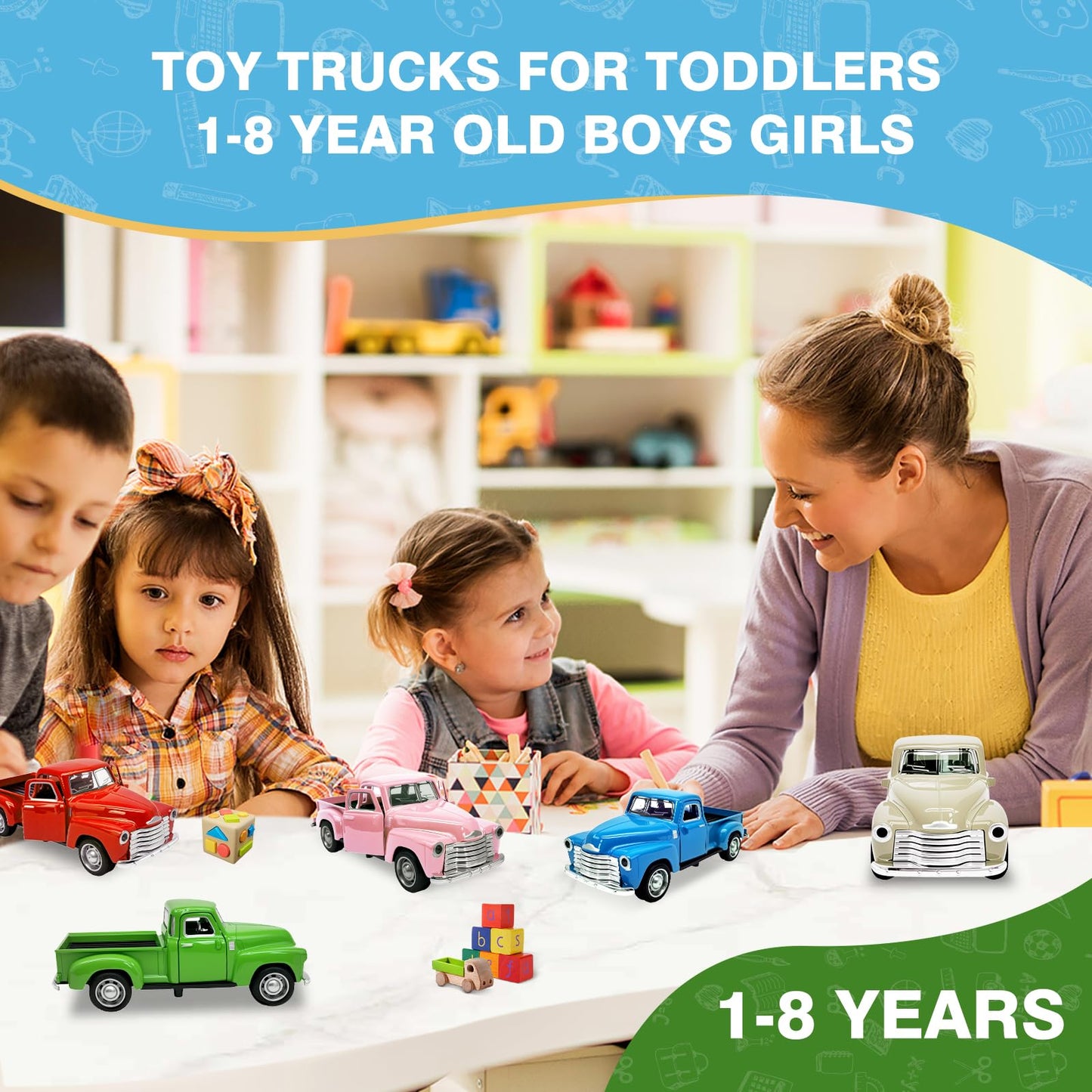 AGSIXZLAN Little Blue Truck Toy for Toddlers 2-8, 1:32 Alloy Driveable Car with Opening Doors – Birthday, Easter & Christmas Gift