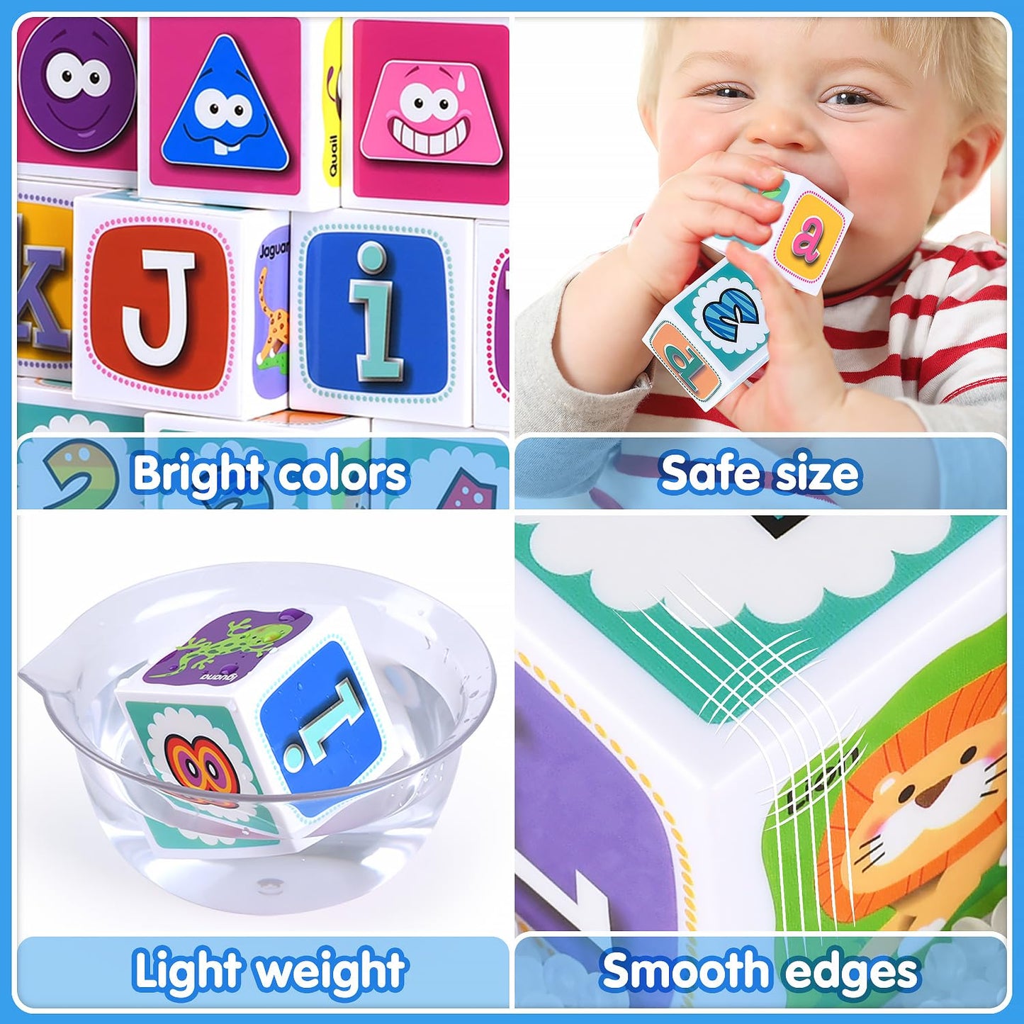 PLAY ABC Toddler Building Blocks, 28-Piece Alphabet & Number Stacking Set, Montessori Educational Sensory Toys for Ages 1-3