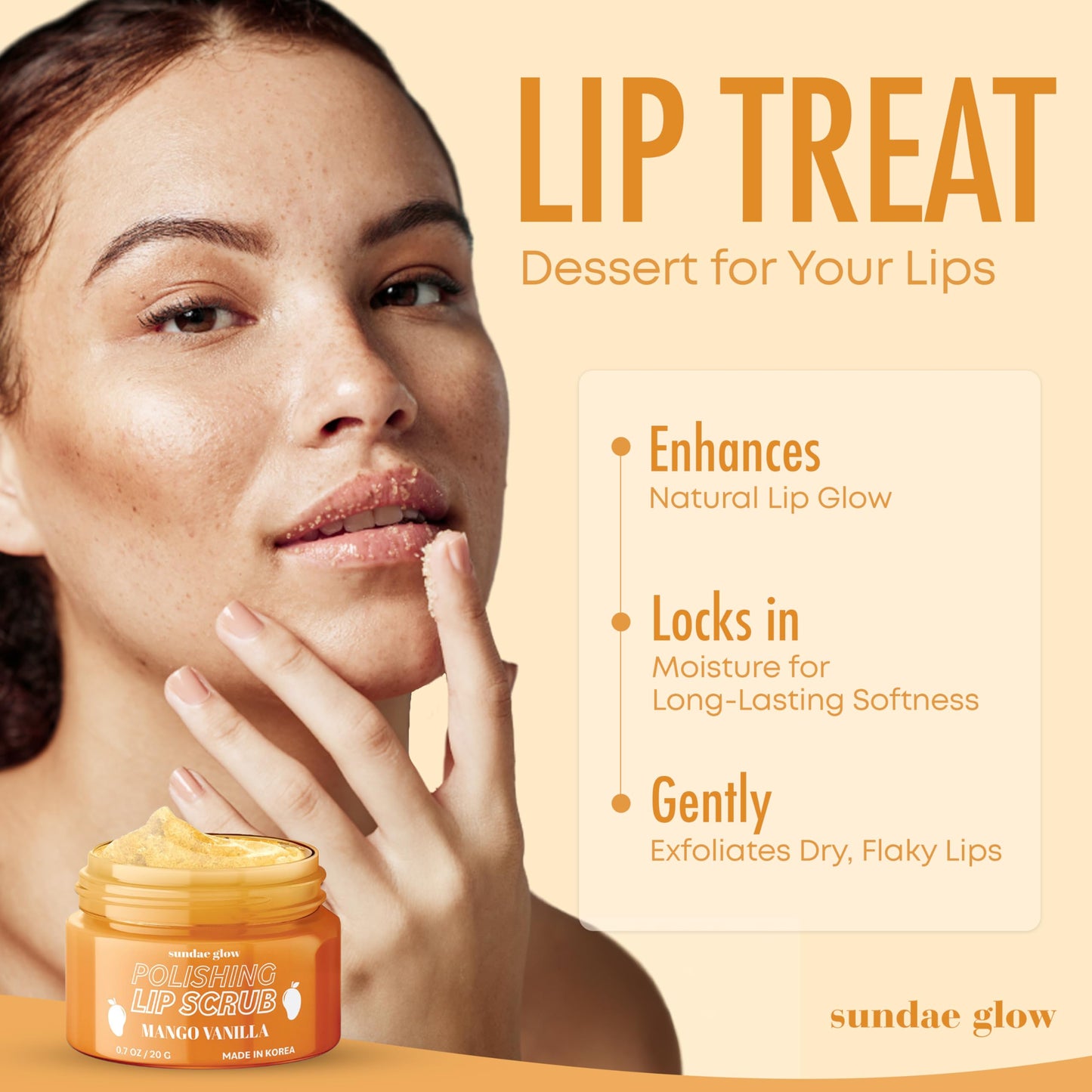 Sundae Glow Mango Vanilla Lip Scrub – Exfoliates, Hydrates & Repairs Dry Lips – Smooth, Soft & Revitalized – Clean, Cruelty-Free, 1 Pack