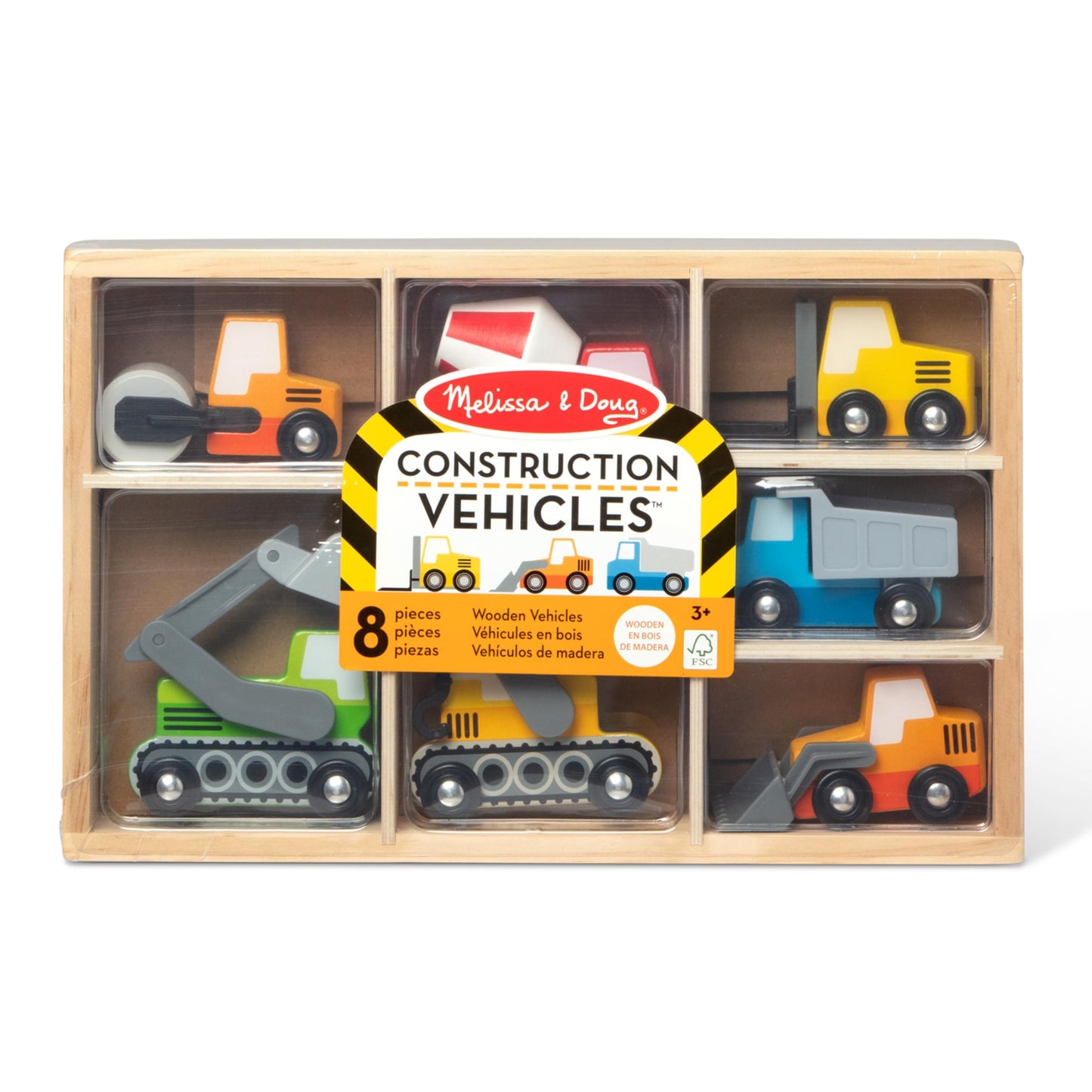 Melissa & Doug Wooden Construction Site Vehicles with Wooden Storage Tray (8 pcs)