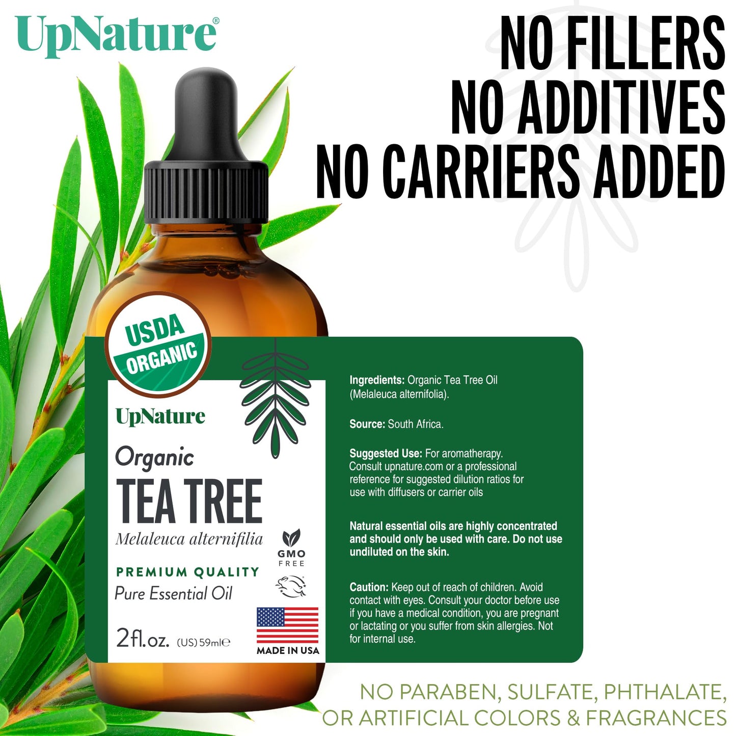 UpNature Organic Tea Tree Oil - 100% Pure Tea Tree Oil for Skin, Hair, Toenail, 2oz
