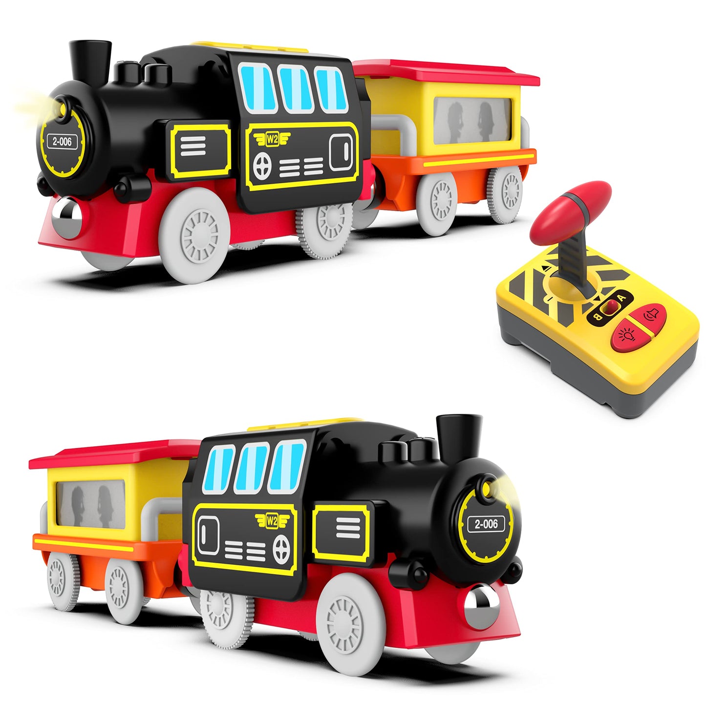 Motorized Remote Control Train for Wooden Tracks – Battery Operated Locomotive with Magnetic Connection, Compatible with Thomas, Brio, Chuggington