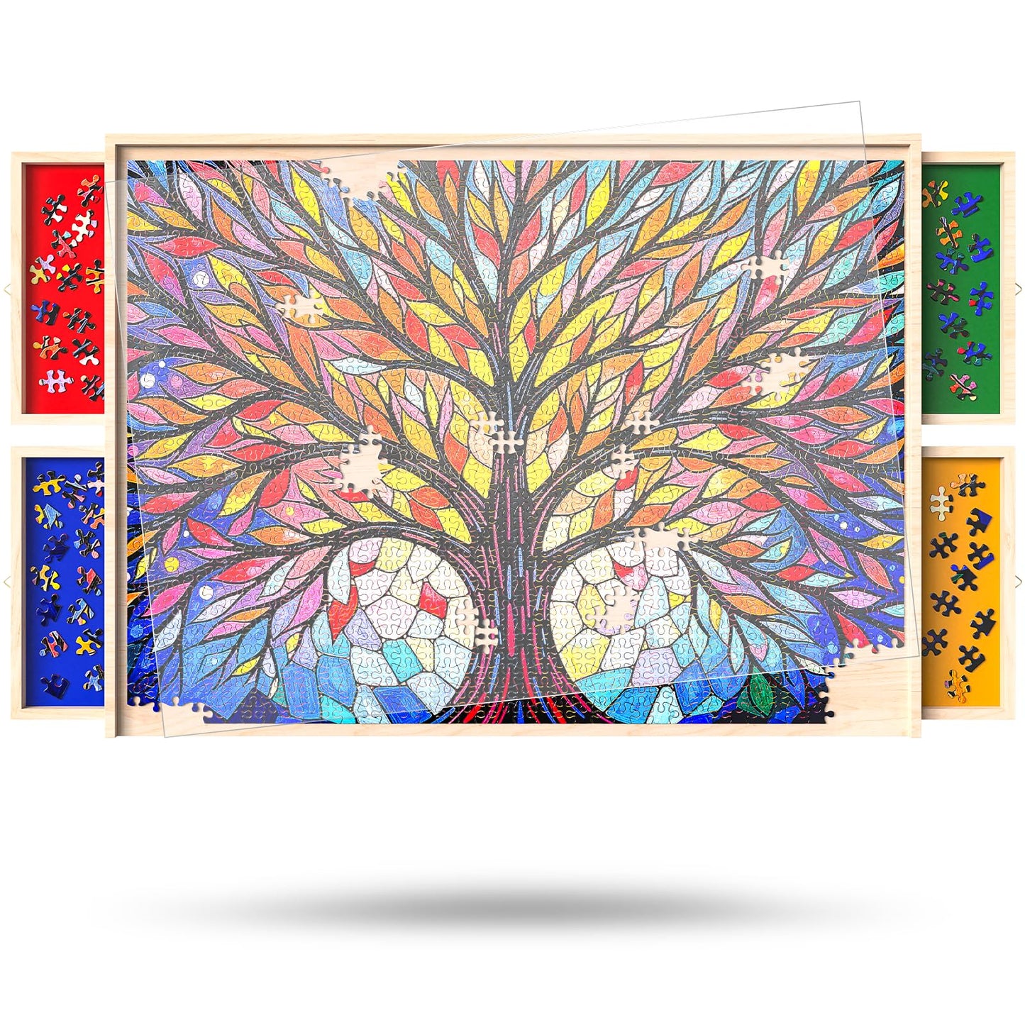 Puzzle Board with Drawers and Cover Rotatable 360-Degree Wheels 1000 Pieces Lightweight Portable Wooden Puzzle Table for Adults Kids 30'' x 22''