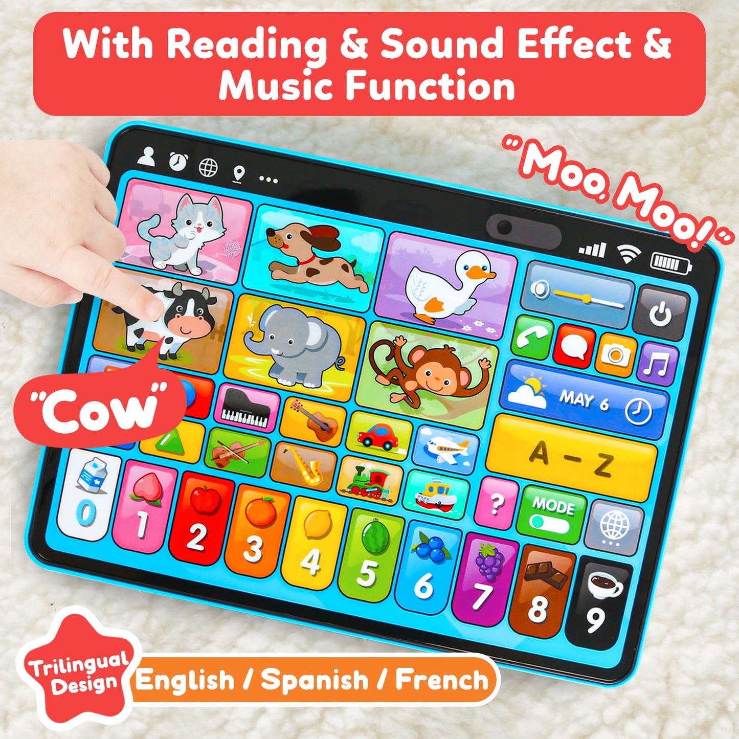 Peacurh Trilingual Learning Toy Tablet with Music & Sounds – Montessori Speech & Musical Therapy Toy for Babies & Toddlers 12-36 Months