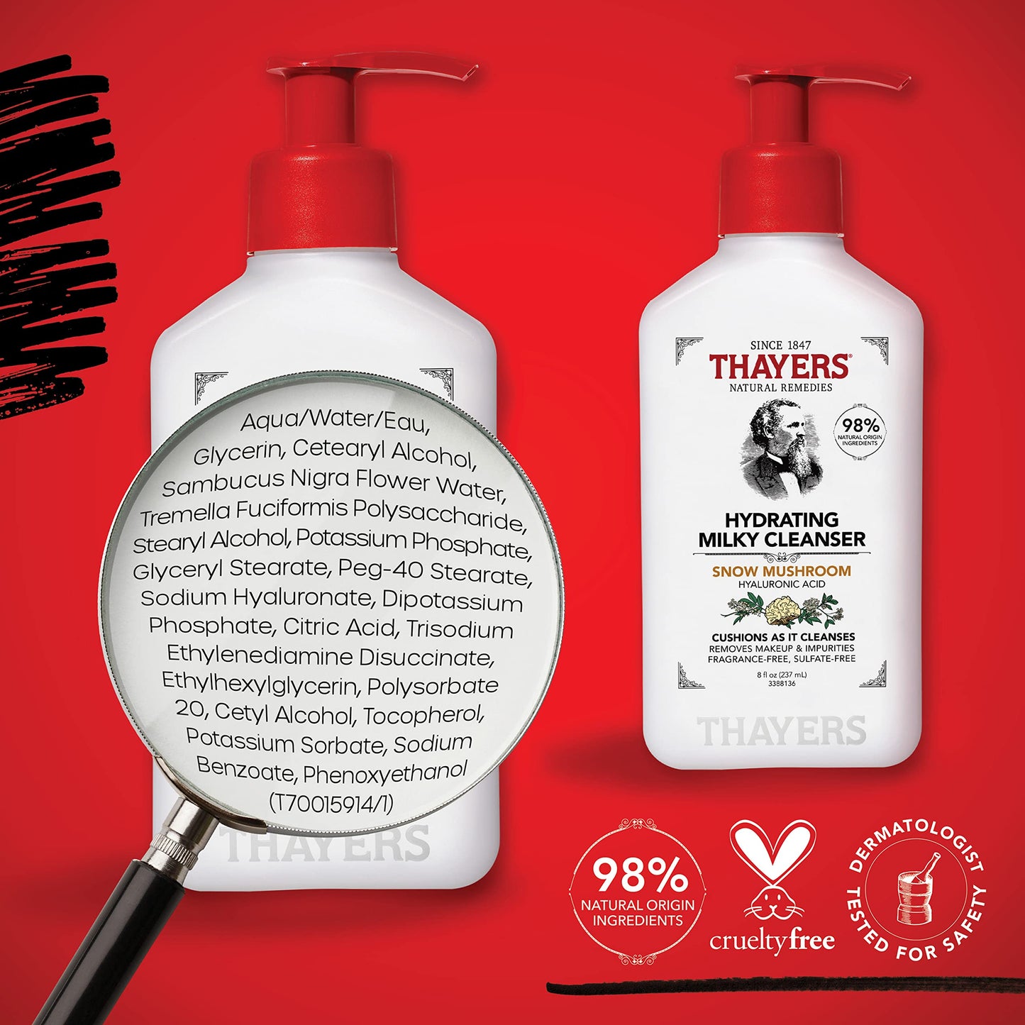 Thayers Milky Hydrating Face Cleanser with Snow Mushroom & Hyaluronic Acid – Gentle, Paraben-Free Facial Wash for Dry, Sensitive Skin, 8 fl oz