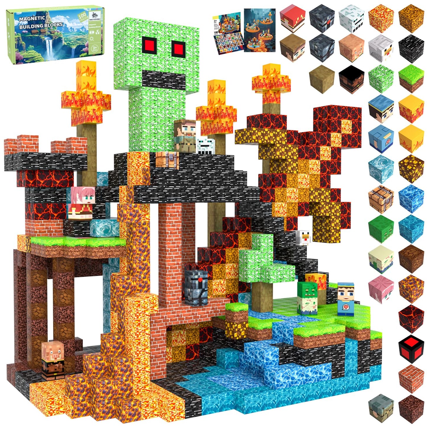 100 PCS Magnetic Building Blocks for Kids, Stacking Tiles Cubes, STEM Toys for Toddlers & Kids Ages 3-12, Birthday Gift Set