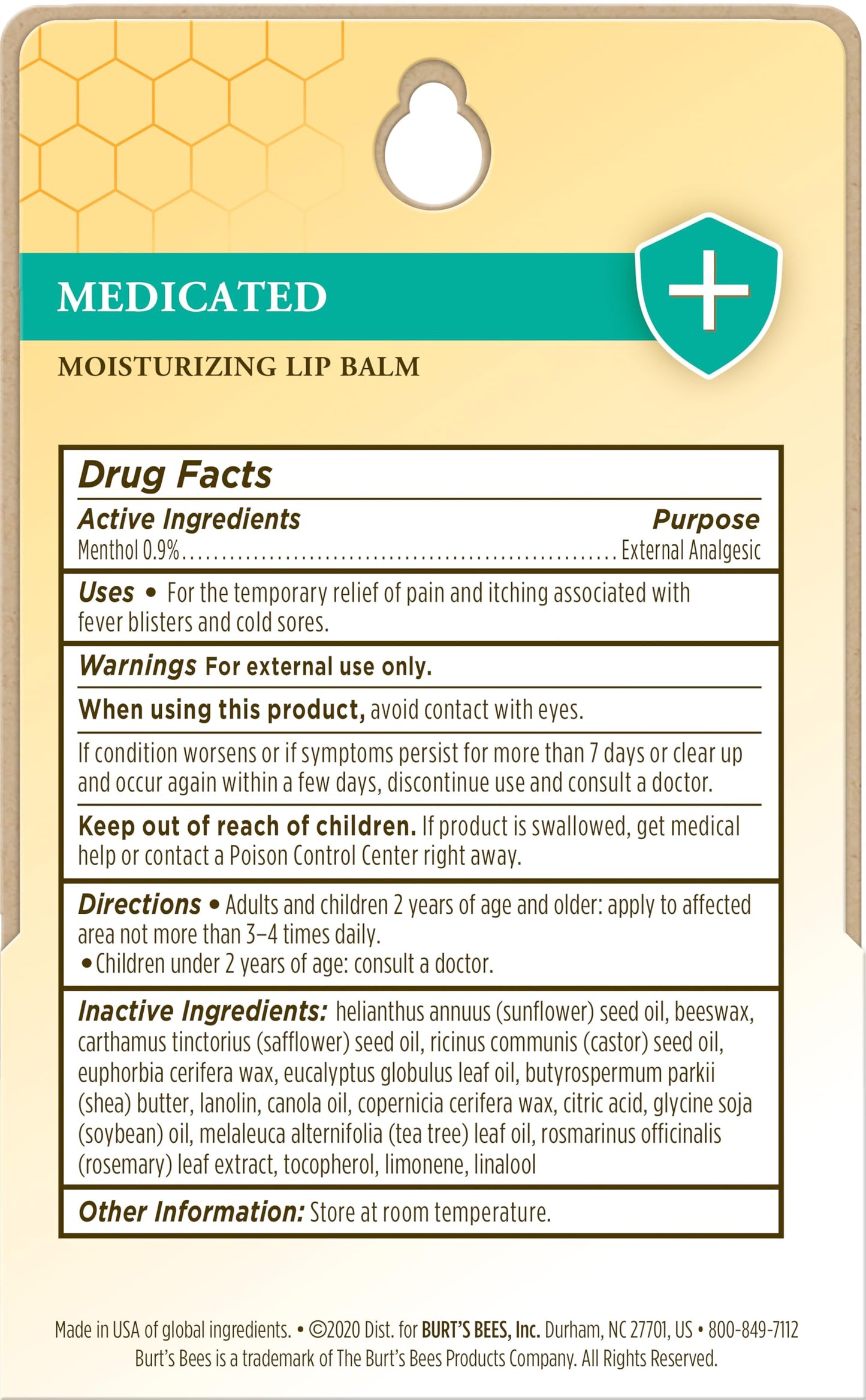 Burt's Bees Lip Balm Stocking Stuffers, Moisturizing Lip Care Christmas Gifts for Dry Chapped Lips, Medicated with Menthol & Eucalyptus, 100% Natural (2-Pack)