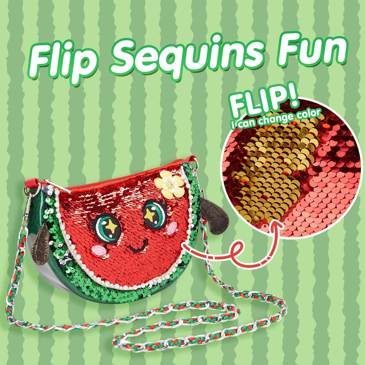 CozyWorld Fruit Watermelon Purse Flip Sequin - Fruits Plush Purse, Kids Fashion Handbag, Toddler Toy Hand Bag - Easter Basket Stuffer Gift Age 5-12